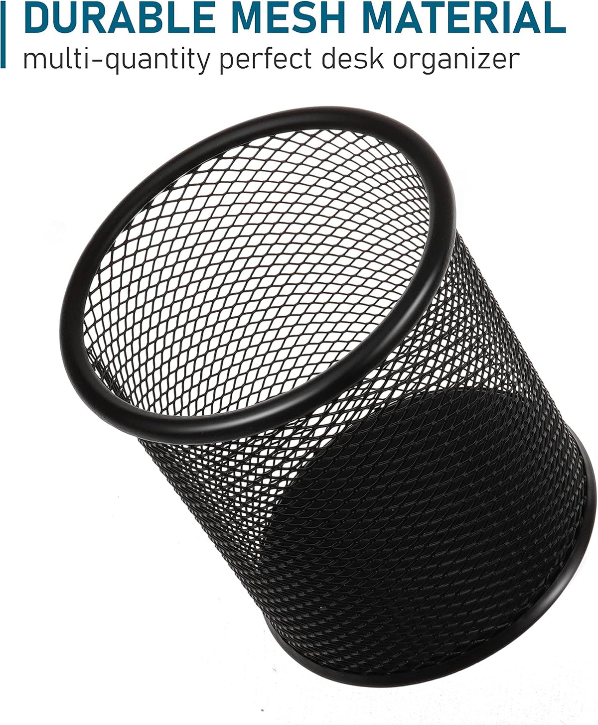 QYH Mesh Pencil Cup for Desk 6 Pack, Black Pen Holder 3.54"x3.93"