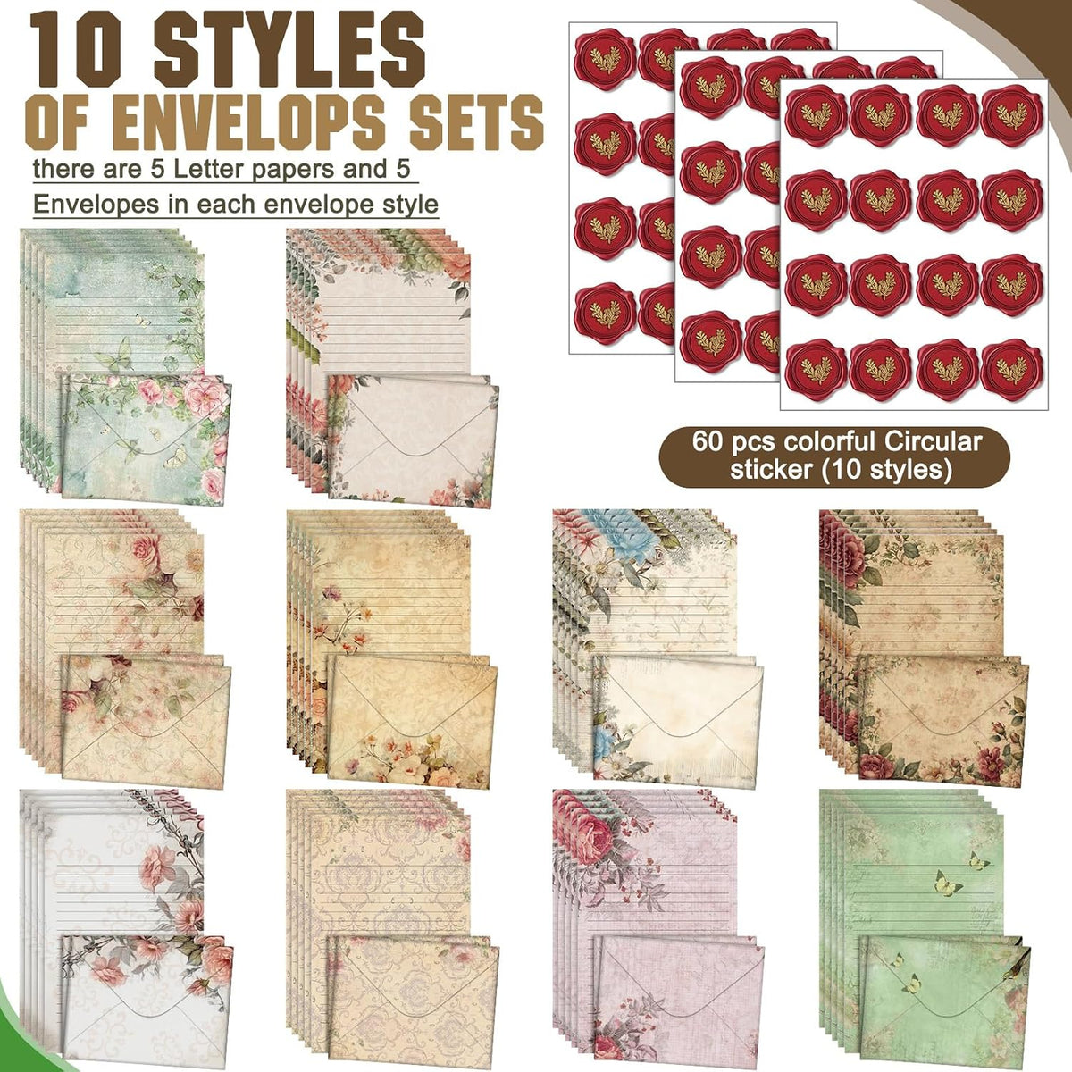 TaoBary 160 Pcs Vintage Floral Stationery Paper and Envelopes Set