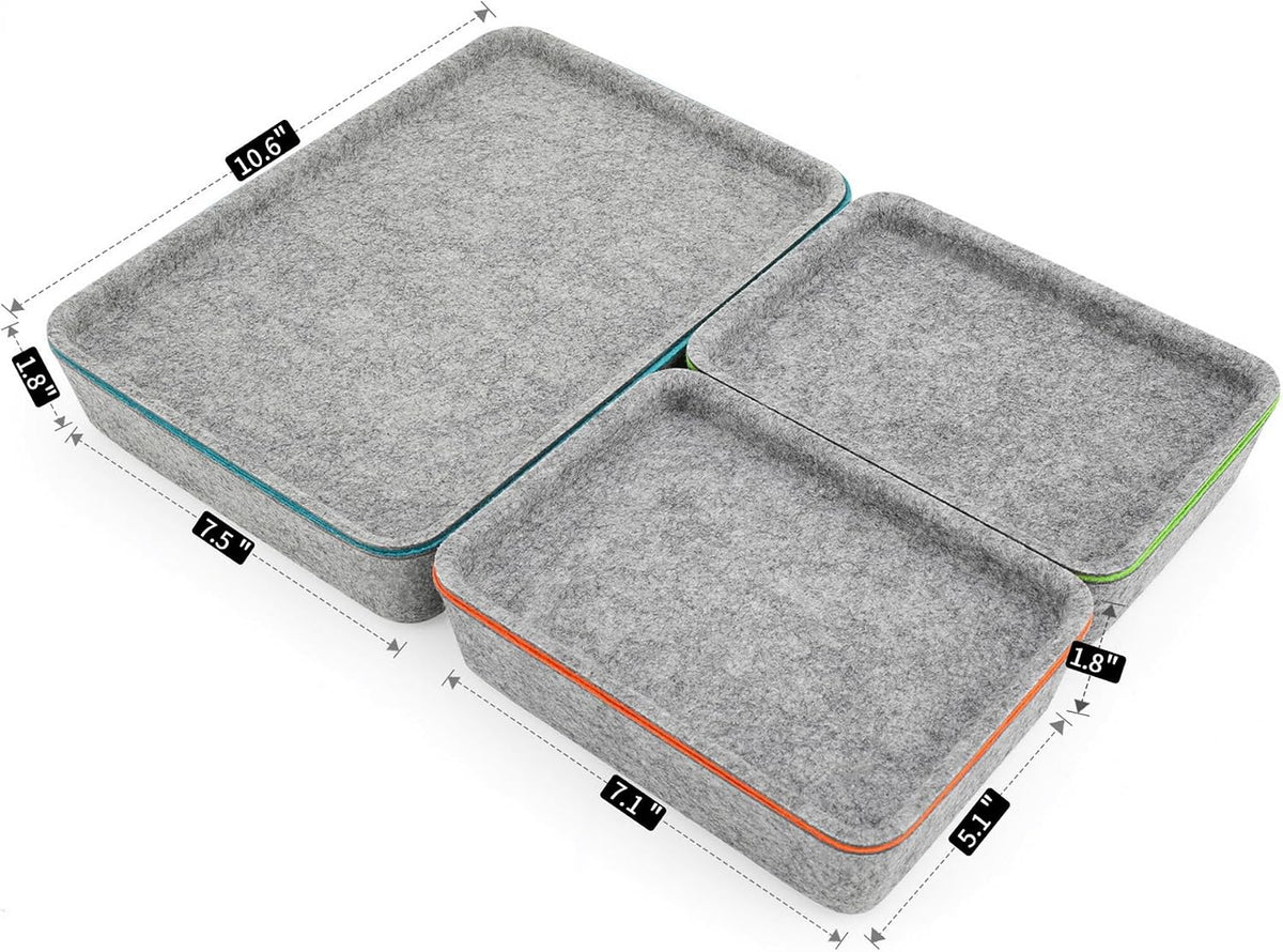Welaxy 3-Piece Stackable Lidded Felt Desk Drawer Organizer Tray Multi-Color