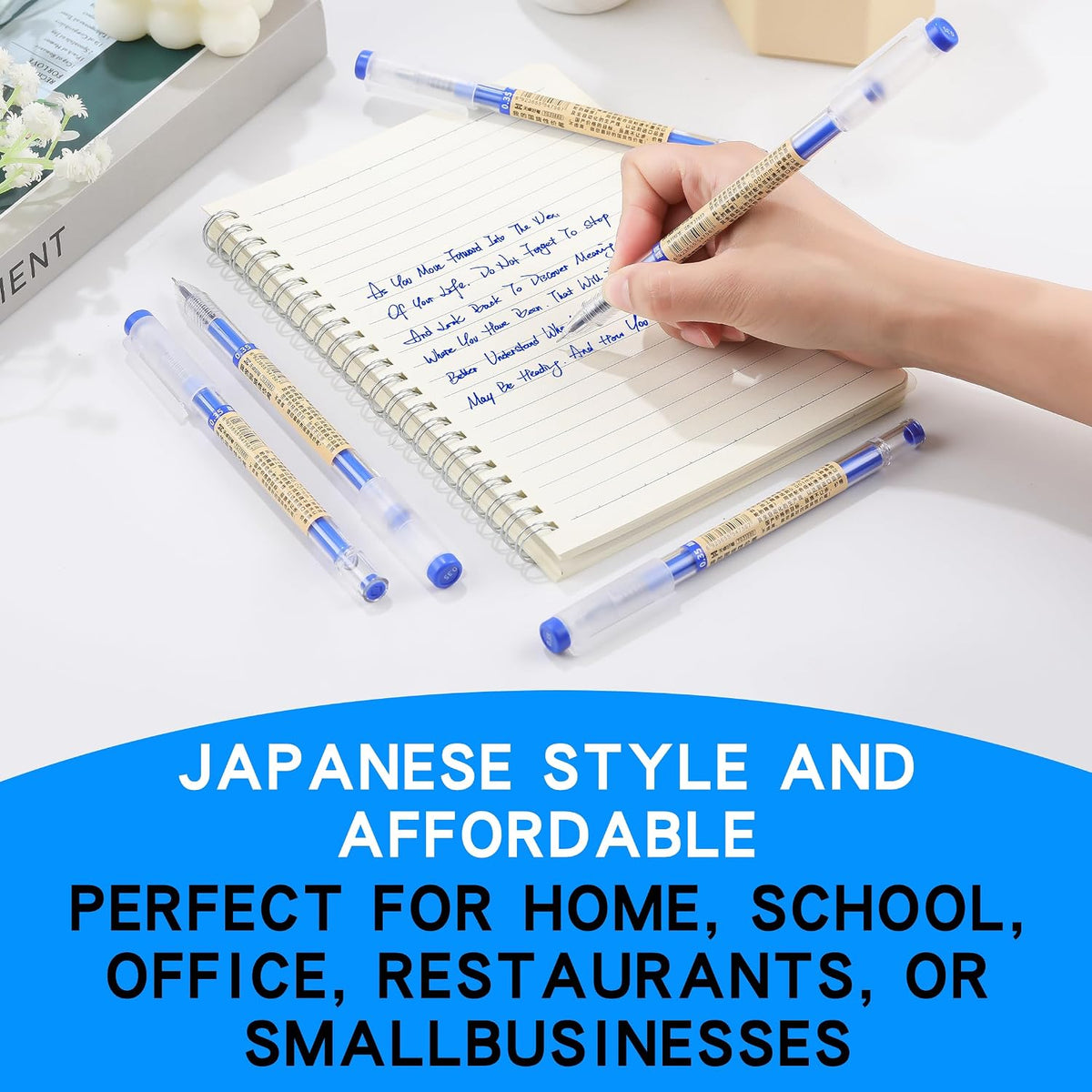 Japanese Style Blue Gel Ink Pens, 100 Pack Bulk Wholesale Set, 0.35mm Extra Fine Point, No Smudge Quick Drying, Journaling, Writing Drawing Notebook for Teacher Classroom Office School Supplies