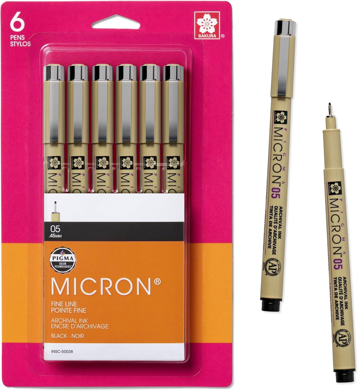 Sakura Pigma Micron Fineliner Pens - Archival Black Ink Pens - Pens for Writing, Drawing, or Journaling - Black Ink - 05 Point Size - 6 Pack