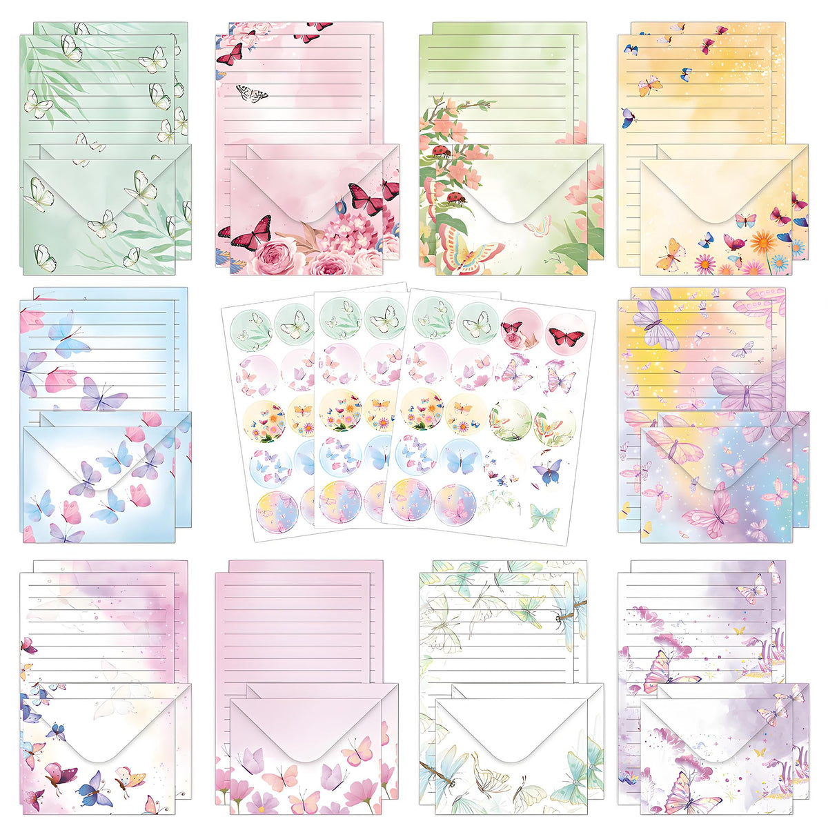 FUNCLASS 160 Pcs Watercolor Stationery Set Letter and Envelopes