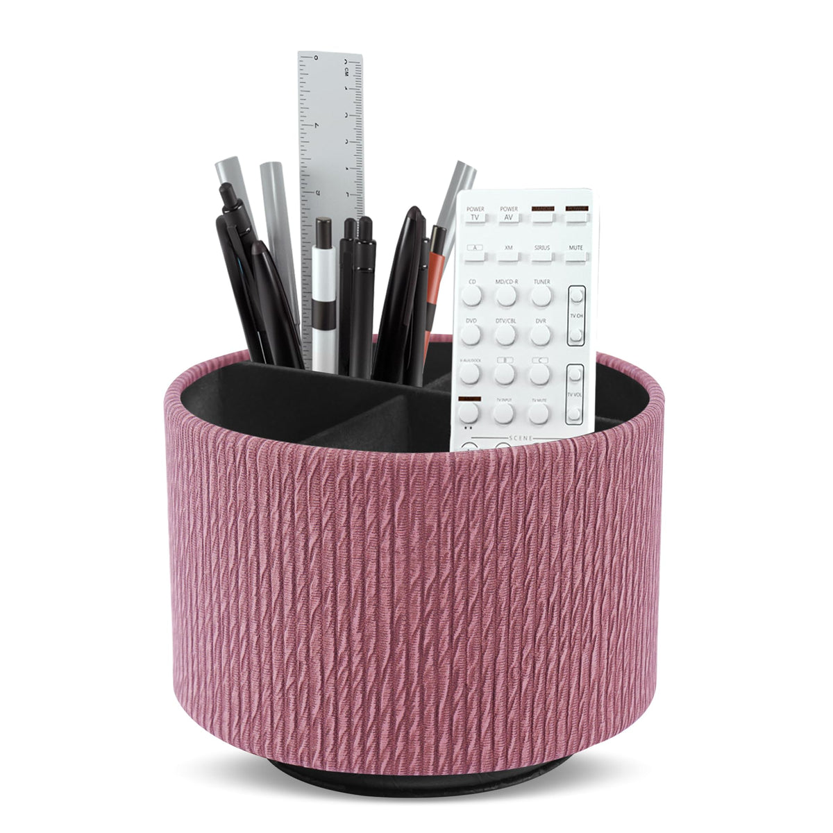 Round Leather Art Supply Organizer,Remote Control Holder,360 Degree Rotating,Multi-Functional Pencil Holder,4 Compartments Desktop Stationary Organizer(1-Fractal Flower)