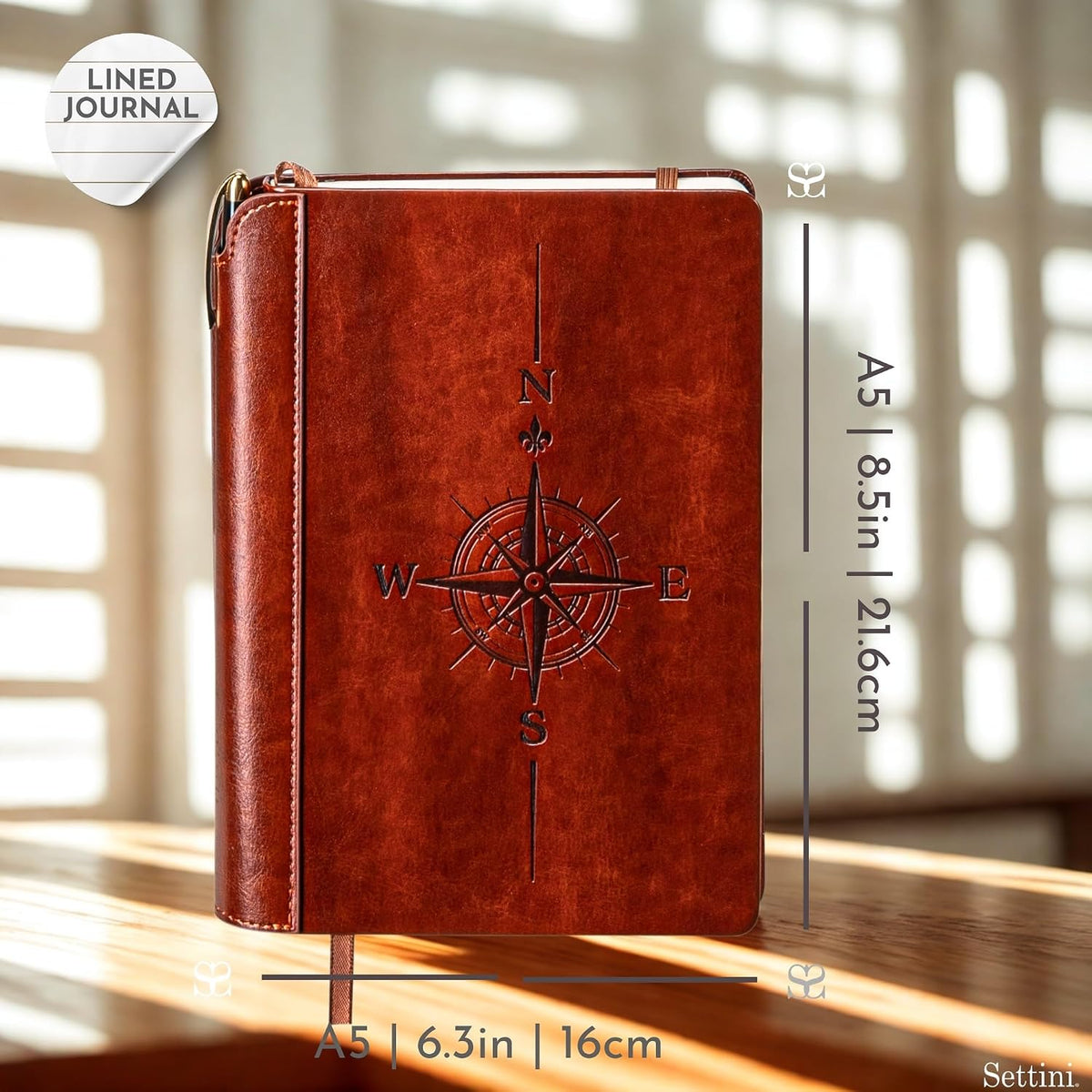 SETTINI® Vegan Leather Journal Gift Set with Pen 192 Pages, Compass