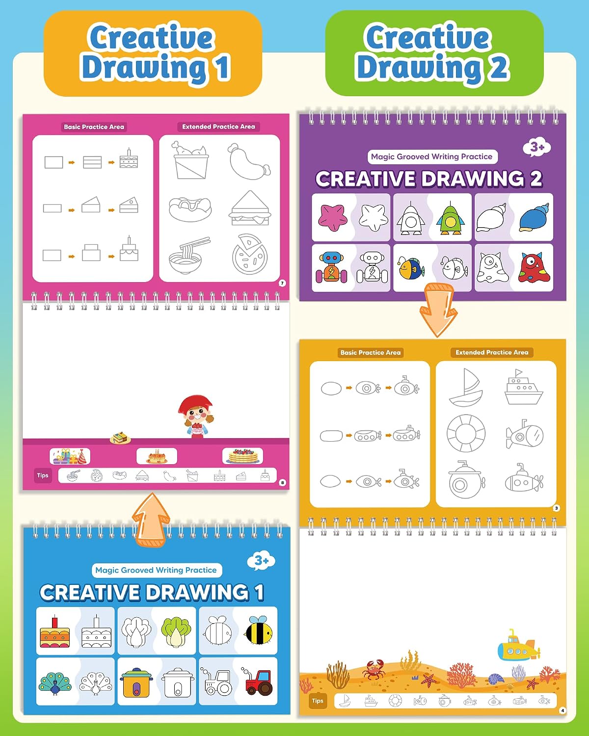 Magic Grooved Writing Practice Activity Books for Kids Age 3-5 6-8