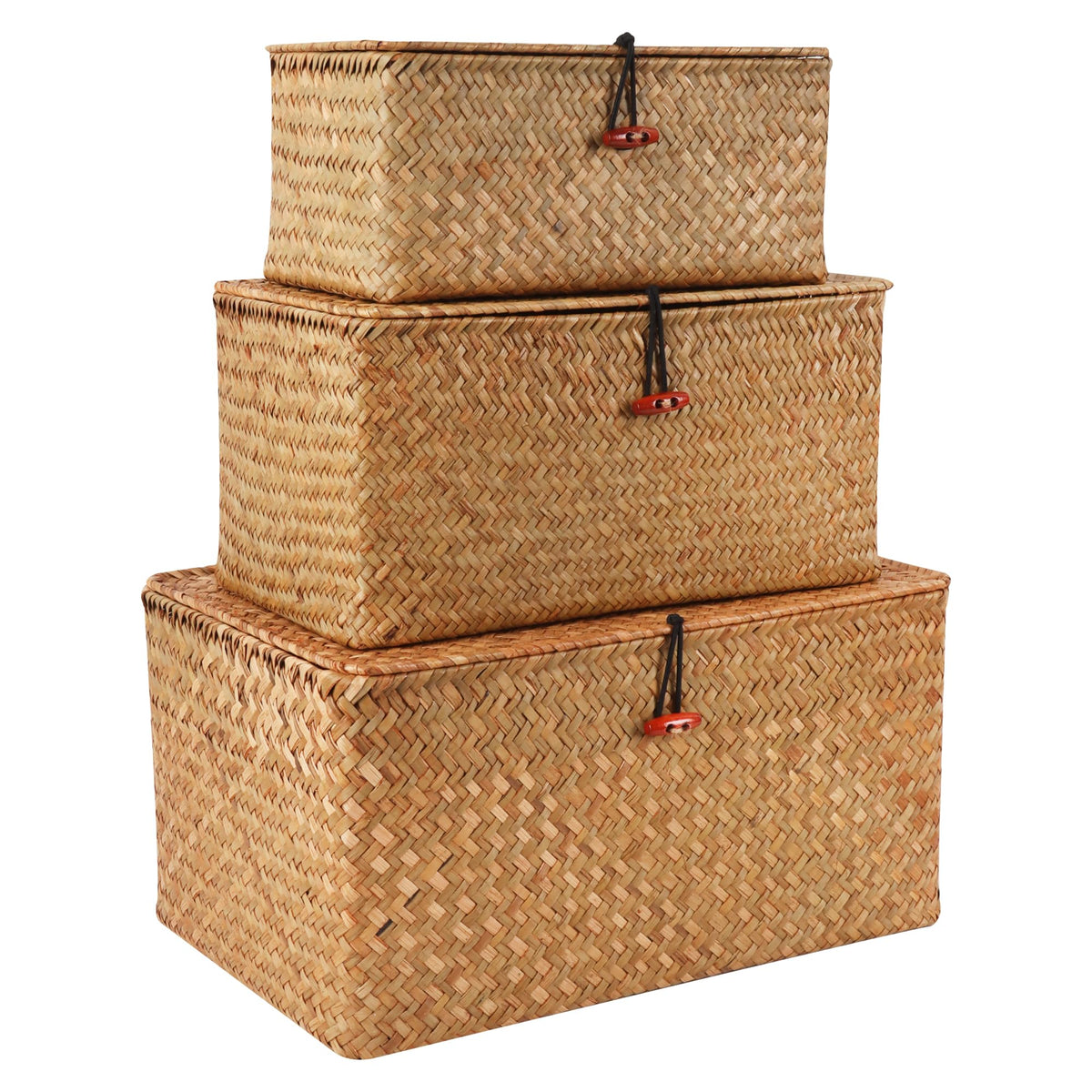 Moosky Wicker Shelf Baskets with Lid,Handwoven Seagrass Basket for Storage Basket Bins Rectangular Home Organizer Gift Boxes (Natural Small)