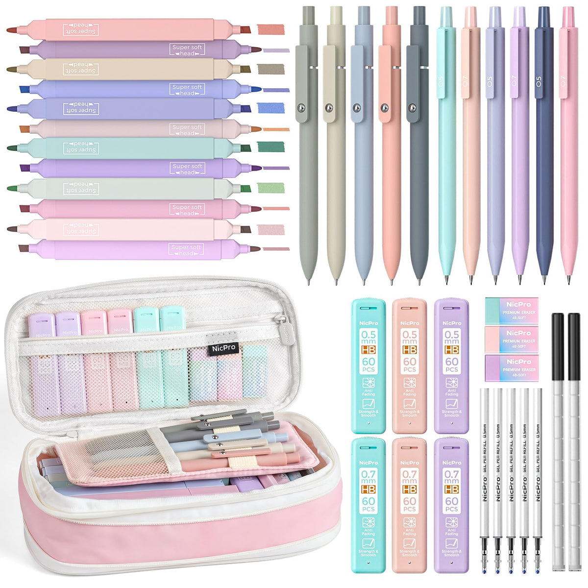 Nicpro School Supplies Stationary Set with Pencil Case, 50 PCS Black