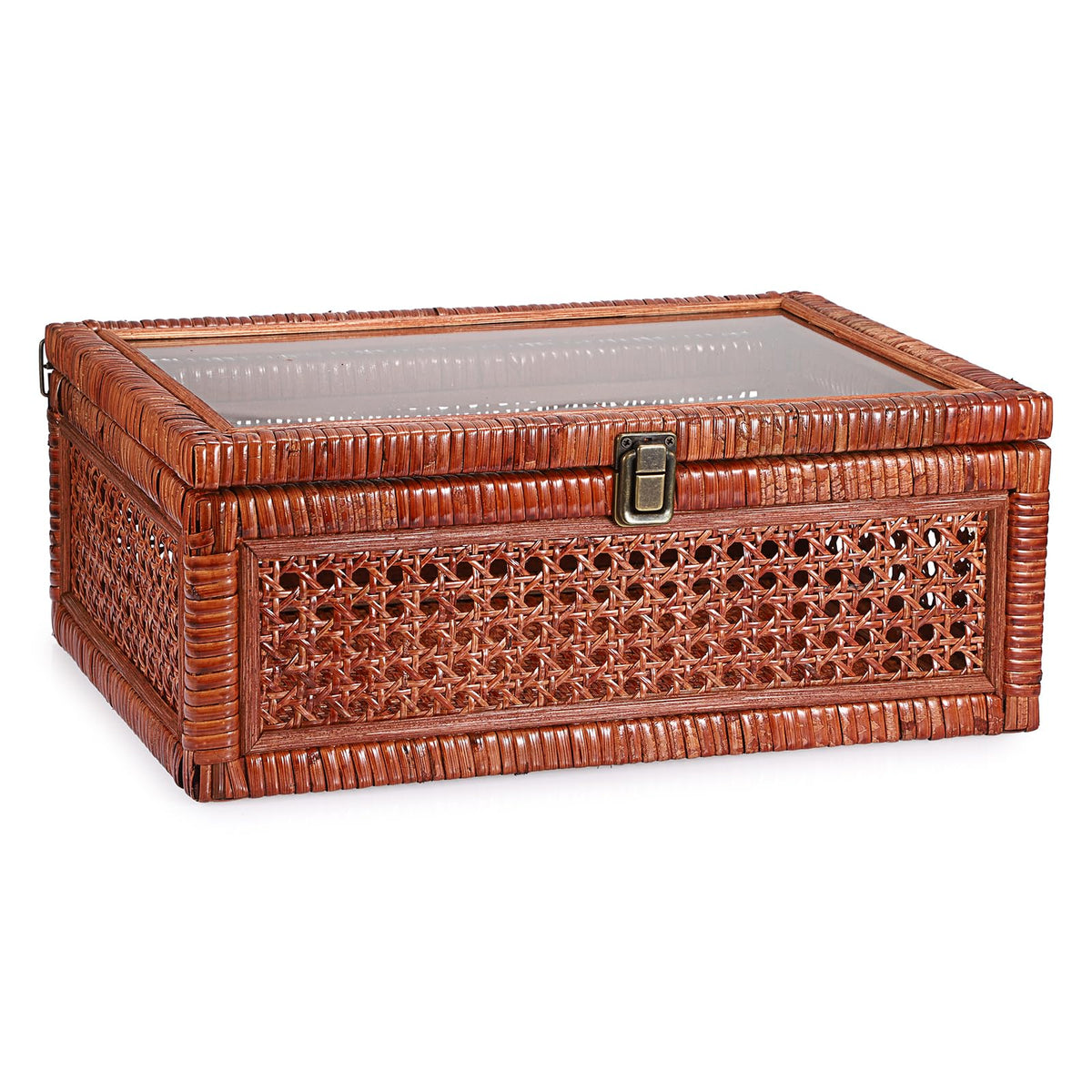 Hipiwe Rattan Display Box with Clear Lid Rectangular Wicker Storage Basket
