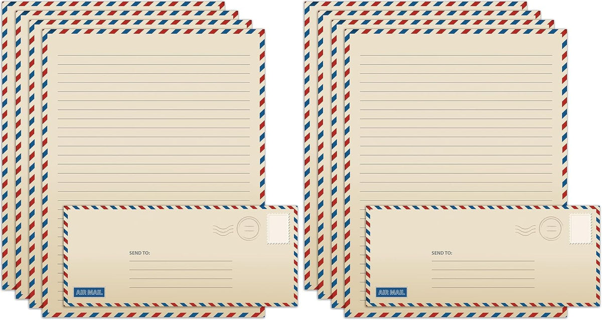 Better Office Products Vintage Airmail Stationery Paper Set, 100-Piece Set (50 Lined Sheets + 50 Matching Envelopes), Letter Size 8.5 x 11 inch, Double Sided & Lined Paper,