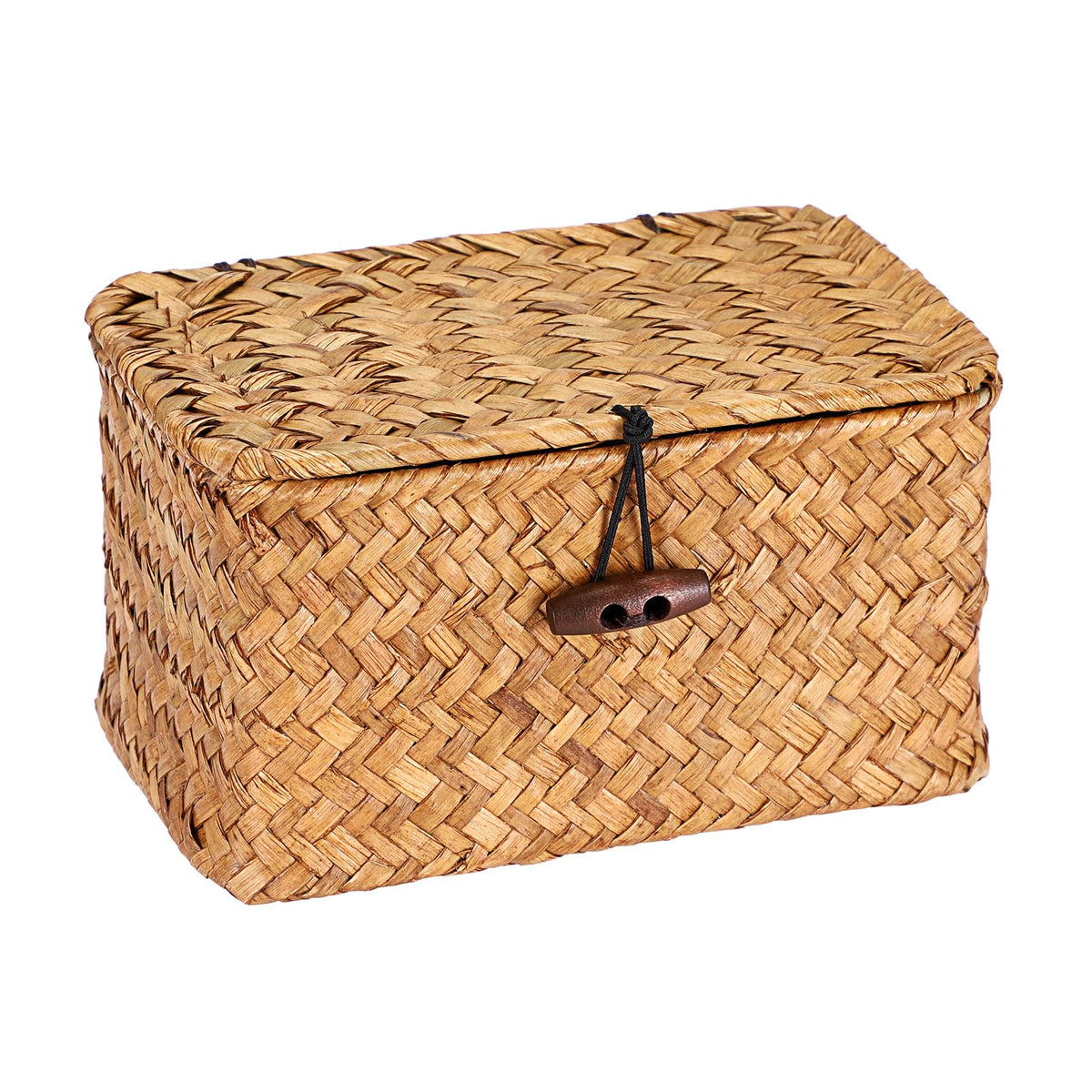 Hipiwe Handwoven Wicker Basket with Lid Small Desktop Seagrass Organizer