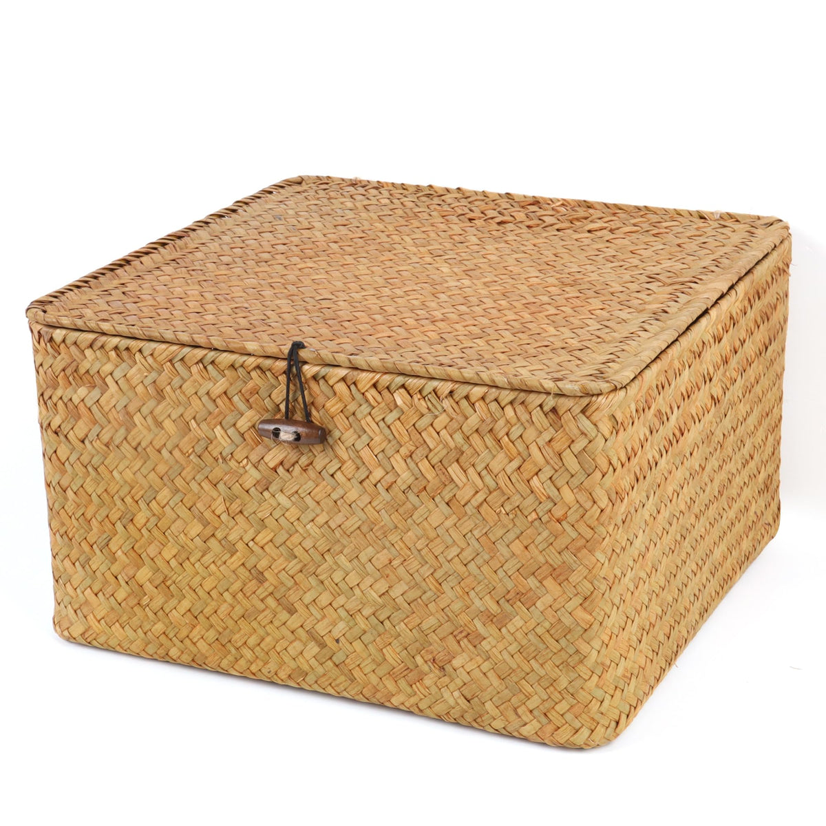 Moosky Wicker Shelf Baskets with Lid, Handwoven Seagrass Storage Basket Bins Square Gift Boxes for Shelves Home Decor Organizer (Natural, X-Small)