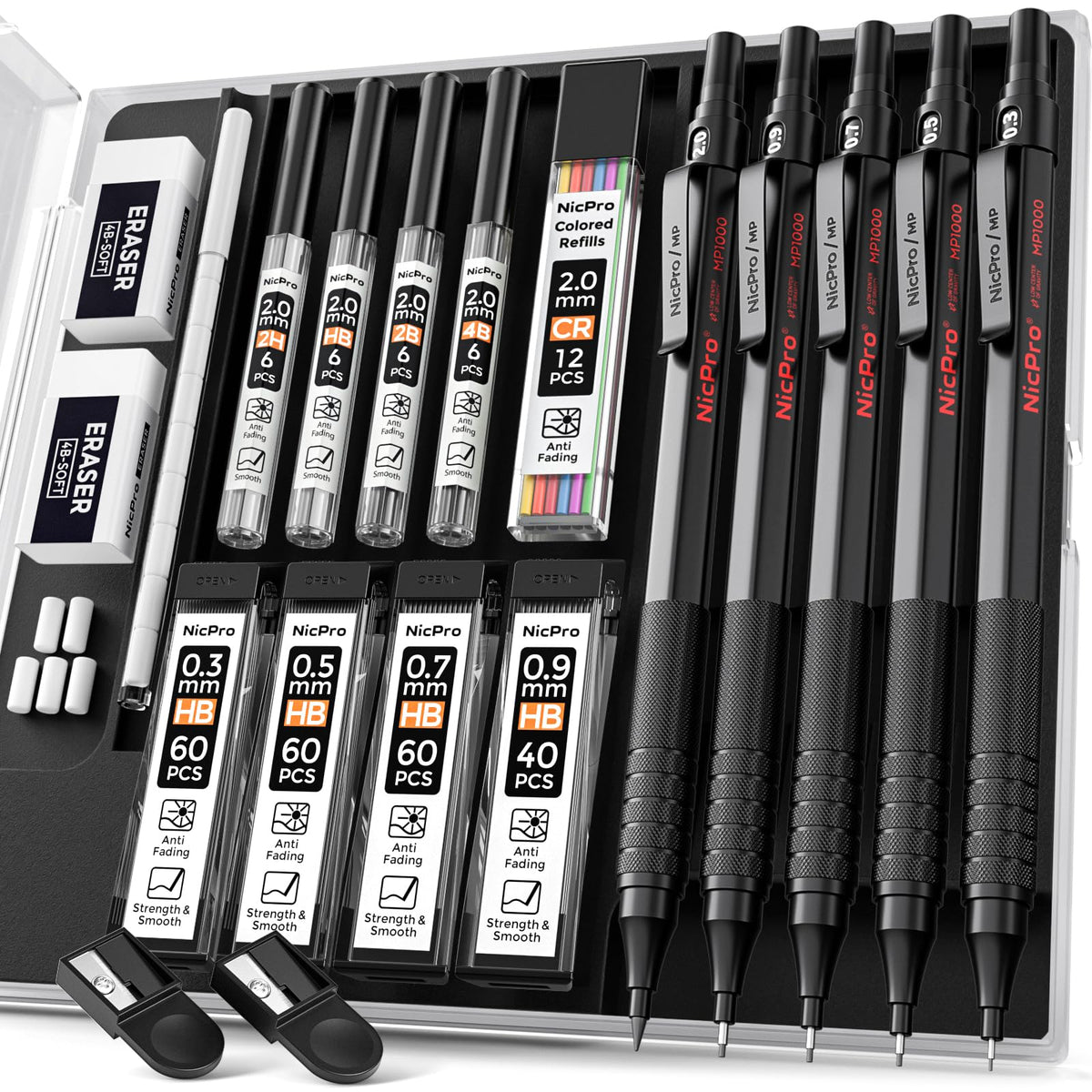 Nicpro 22PCS Art Mechanical Pencil Set， Metal Drawing Sketching With Eraser