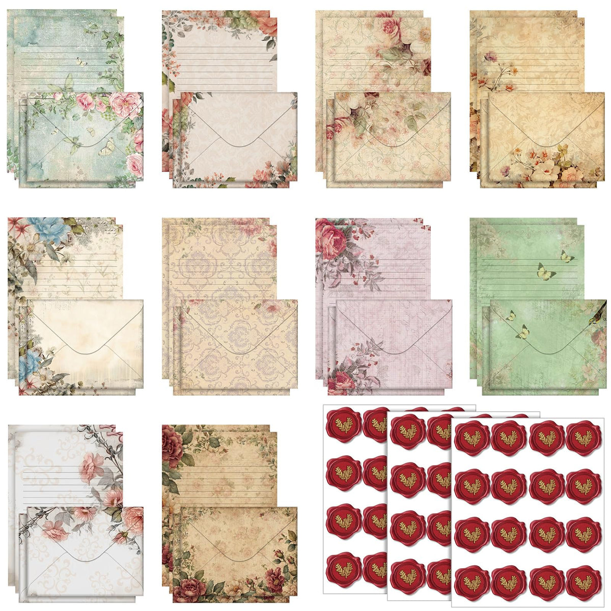 TaoBary 160 Pcs Vintage Floral Stationery Paper and Envelopes Set