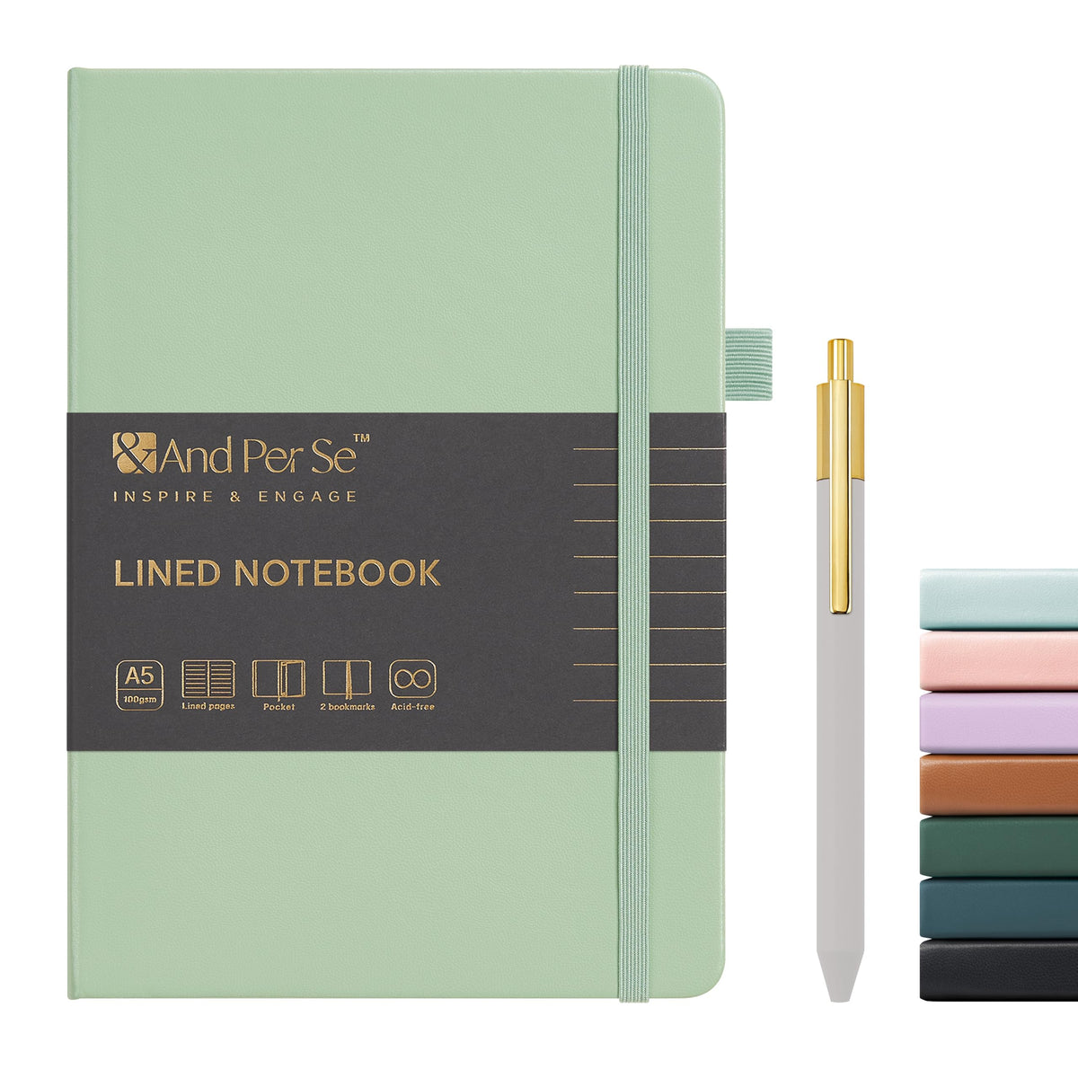 &And Per Se Lined Journal and Pen Set, A5 Leather Hardcover Notebook with Pen & Stationary Set, 160 Pages 100GSM Thick Ruled Paper Journal for Business Work Writing (Dark Blue)