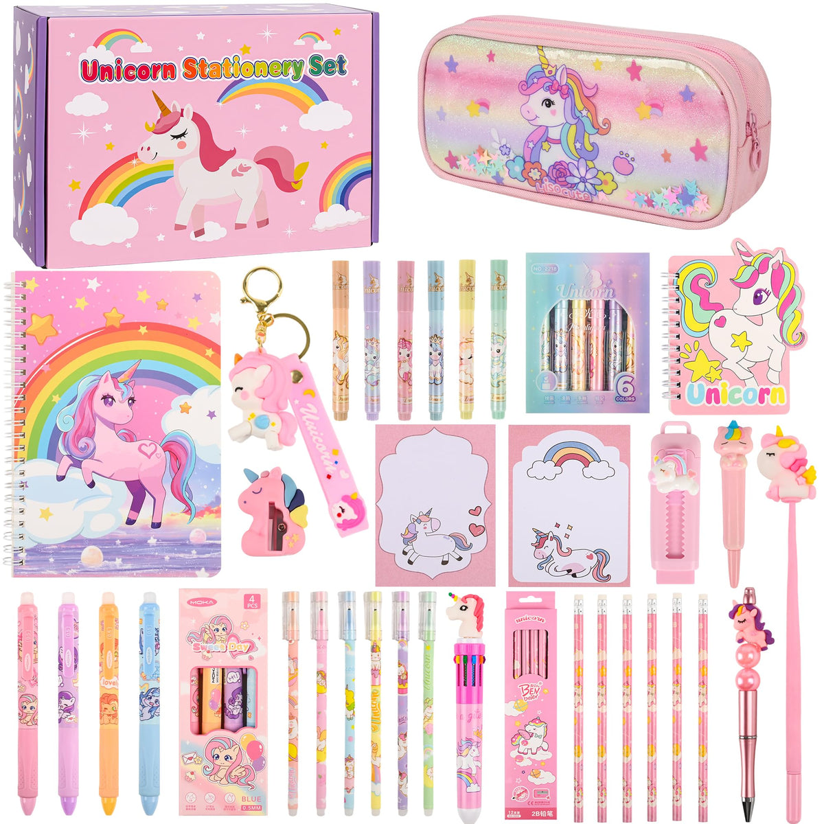 Ulema Cute Black Cat Gifts for Women,30Pcs Stationery Set Birthday Gifts for Boys Girls Back to School and Kawaii Classroom Office Supplies with Black Cat BallPoint Pen, Pencils, Sticky Notes etc.