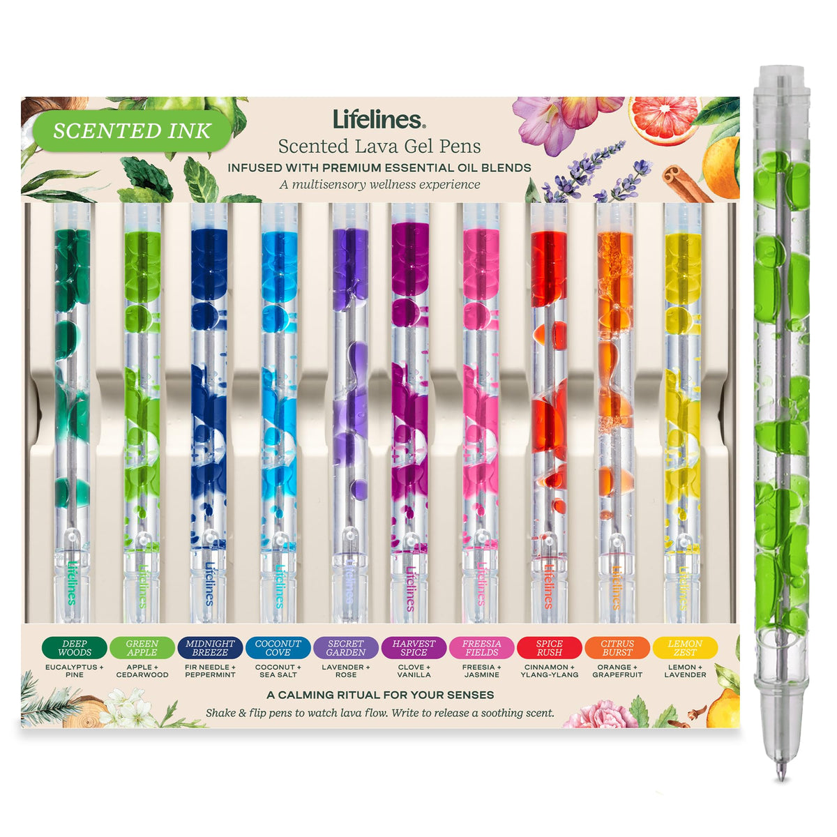 Lifelines Scented Lava Gel Pen Set, 5 Brights Multi-Color Pack, 0.5mm