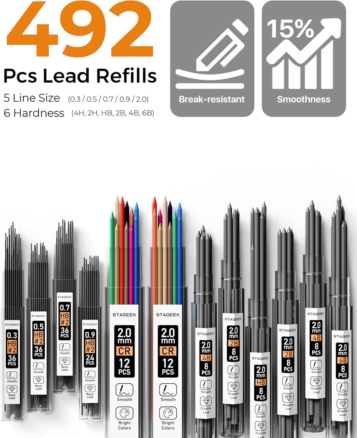 STAGEEK 37PCS Mechanical Pencil Set with Case, 0.3, 0.5, 0.7, 0.9 ＆2PCS 2mm