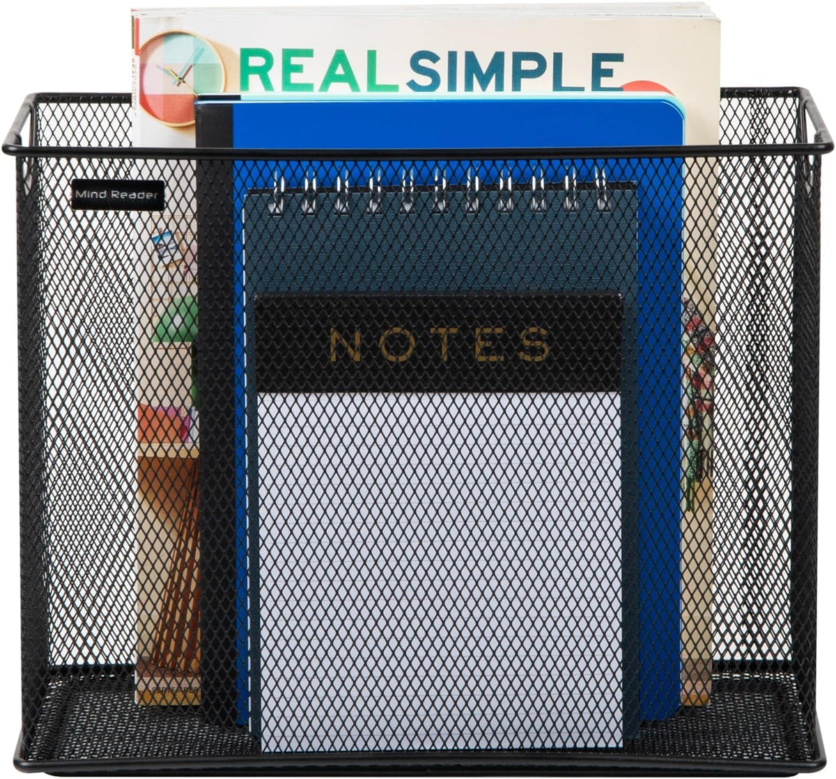 Mind Reader Vertical File Storage, Desktop Organizer, Hanging Files, Office, Metal Mesh, 12.25"L x 5.5"W x 10"H, Black