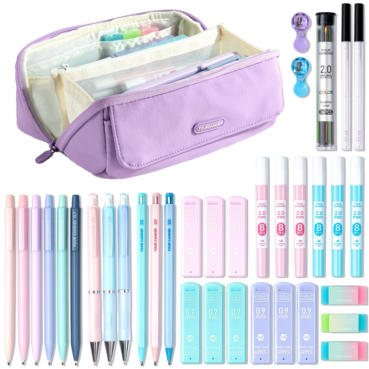 Four Candies 36PCS Mechanical Pencil Set with 624 Lead Refills (Pink)