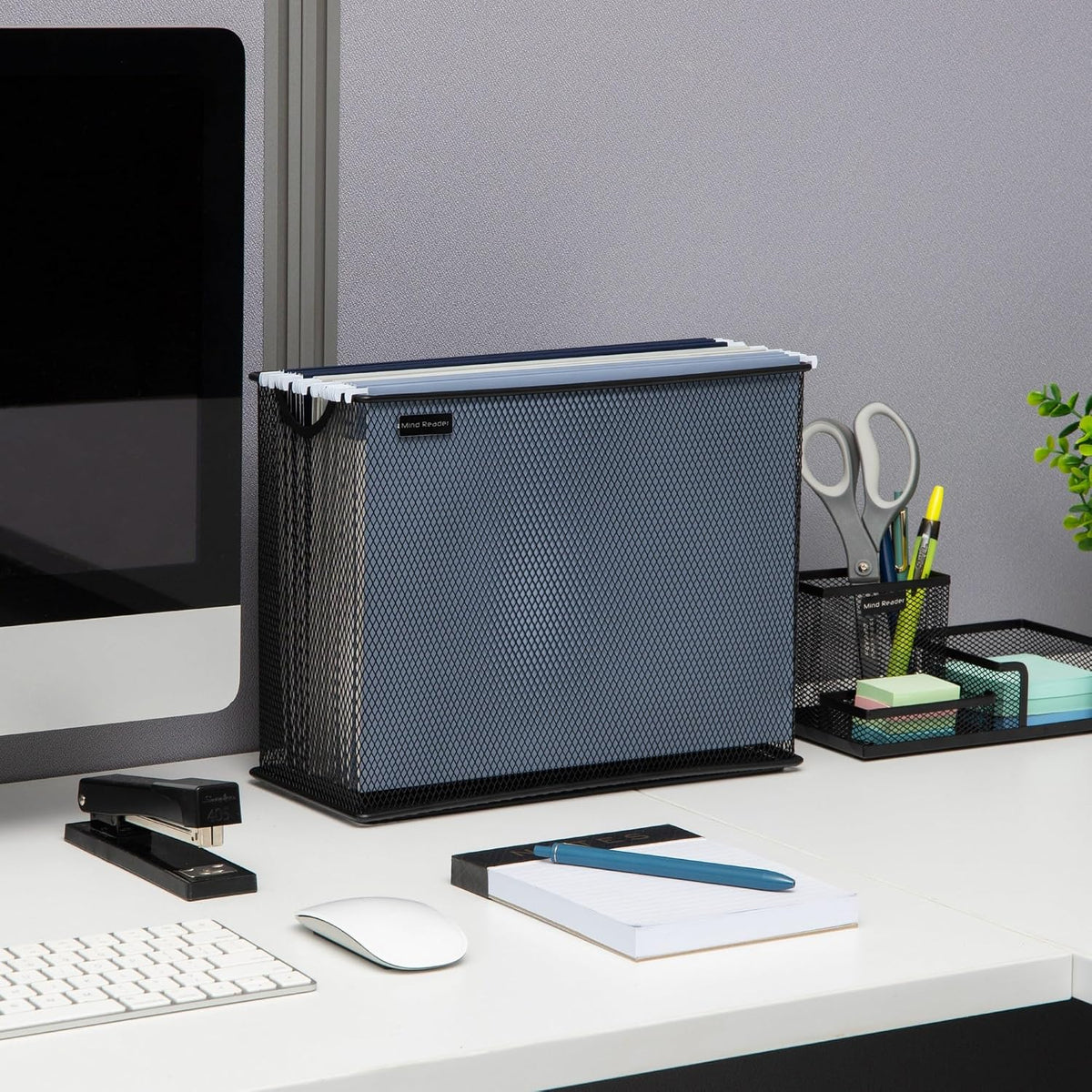 Mind Reader Vertical File Storage, Desktop Organizer, Hanging Files, Office, Metal Mesh, 12.25"L x 5.5"W x 10"H, Black