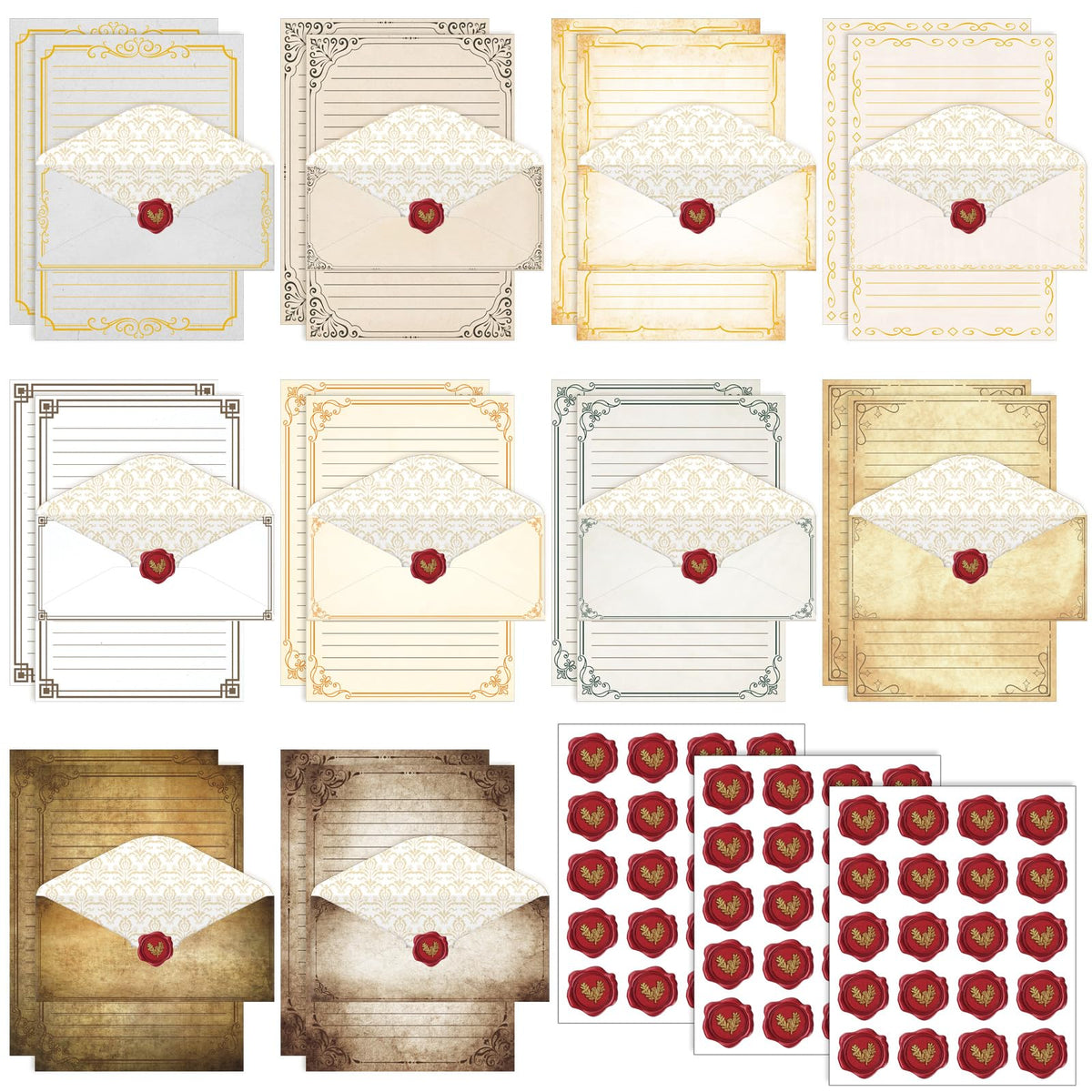 TaoBary 160 Pcs Vintage Floral Stationery Paper and Envelopes Set