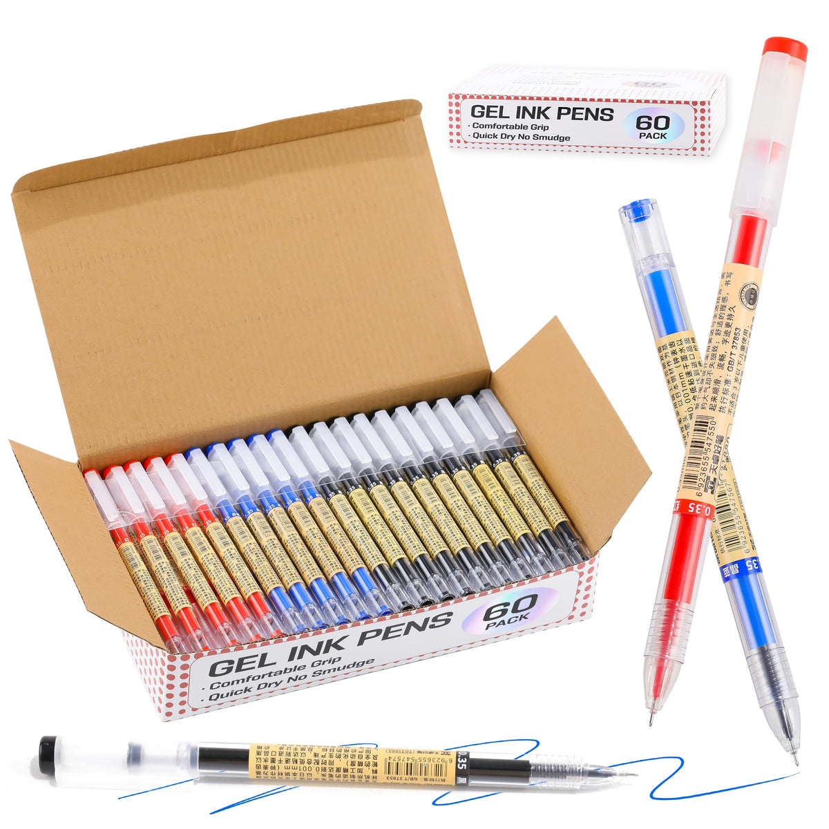 Japanese Style Blue Gel Ink Pens, 100 Pack Bulk Wholesale Set, 0.35mm Extra Fine Point, No Smudge Quick Drying, Journaling, Writing Drawing Notebook for Teacher Classroom Office School Supplies