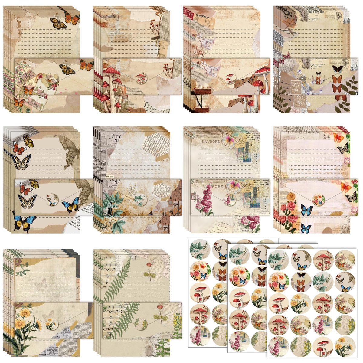 TaoBary 160 Pcs Vintage Floral Stationery Paper and Envelopes Set