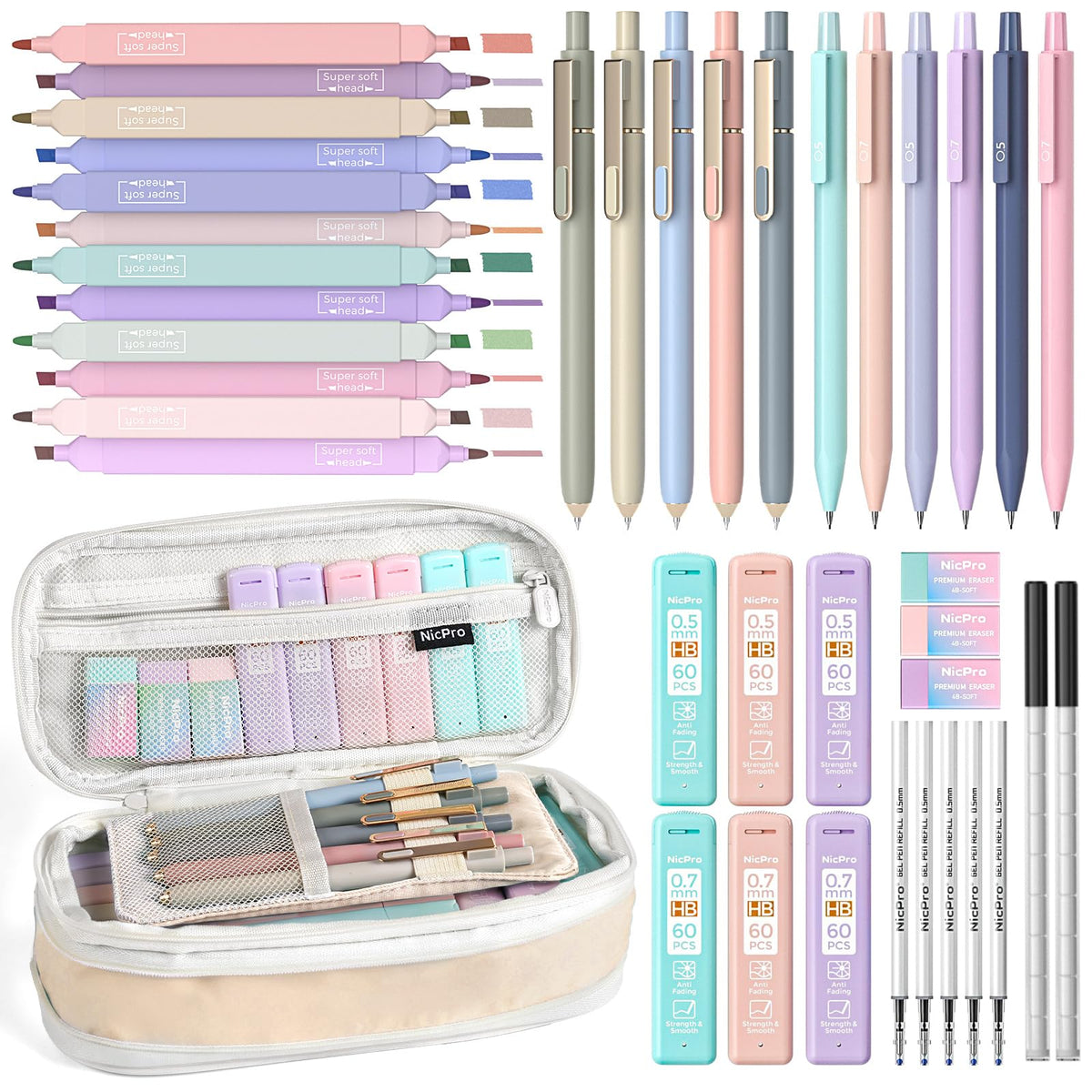 Nicpro School Supplies Stationary Set with Pencil Case, 50 PCS Black