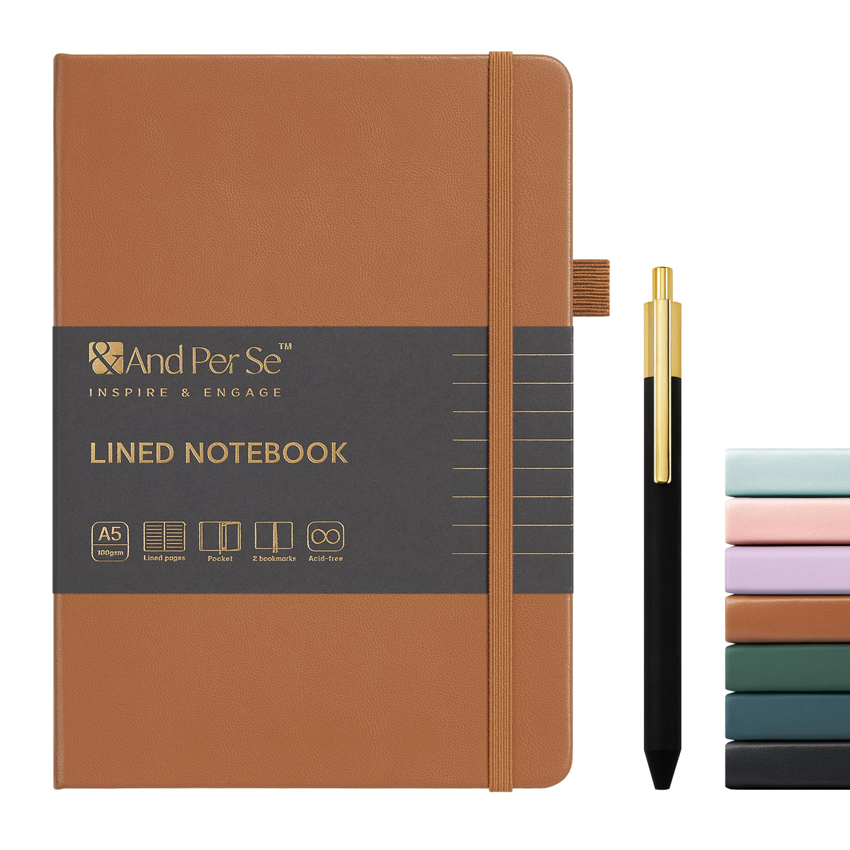 &And Per Se Lined Journal and Pen Set, A5 Leather Hardcover Notebook with Pen & Stationary Set, 160 Pages 100GSM Thick Ruled Paper Journal for Business Work Writing (Dark Blue)