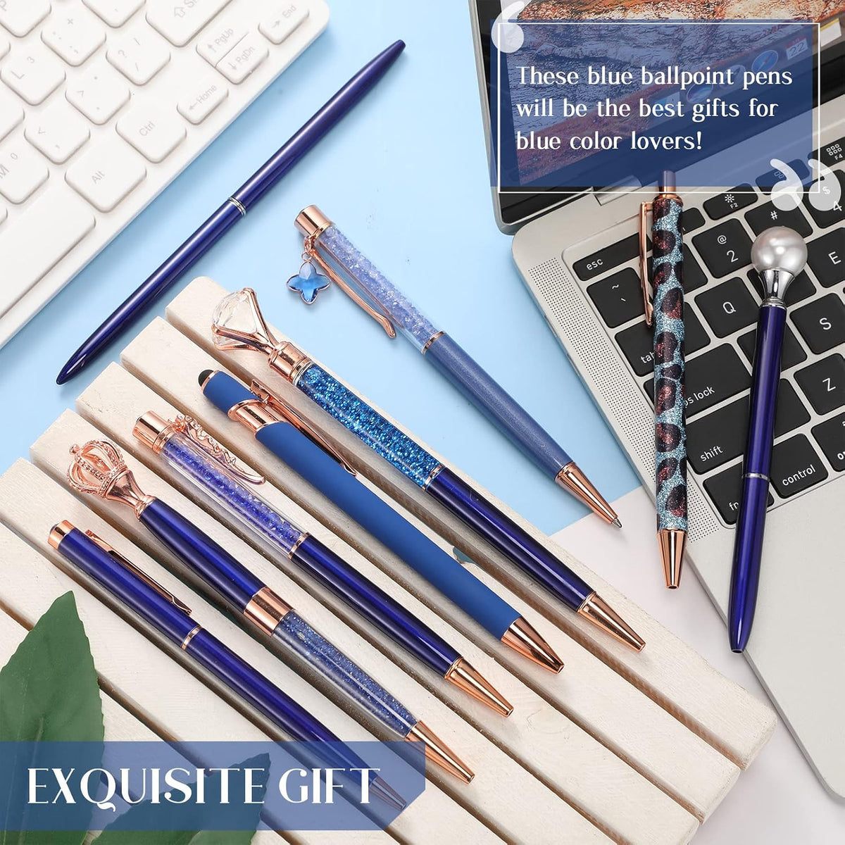 Janmini 9pcs Fancy Ballpoint Pens Glitter Journaling, Dark Blue