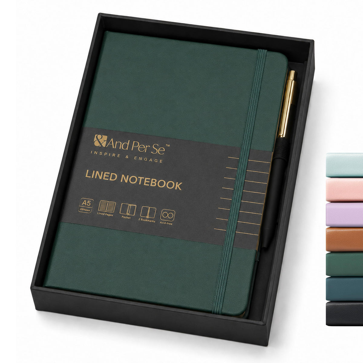 &And Per Se Lined Journal and Pen Set, A5 Leather Hardcover Notebook with Pen & Stationary Set, 160 Pages 100GSM Thick Ruled Paper Journal for Business Work Writing (Dark Blue)
