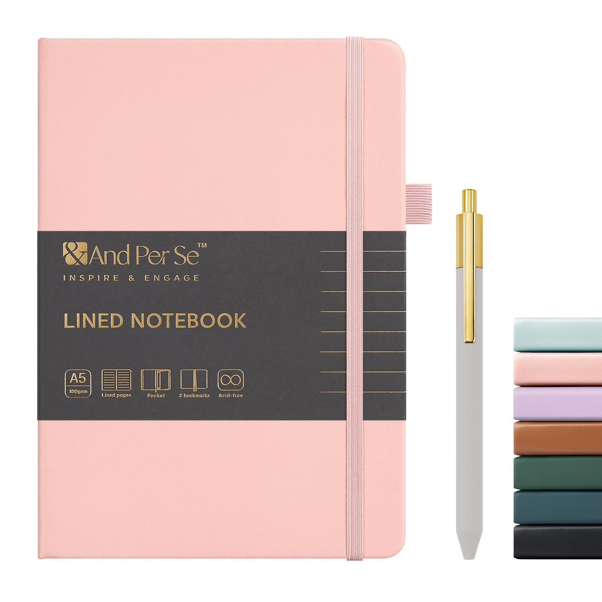 &And Per Se Lined Journal and Pen Set, A5 Leather Hardcover Notebook with Pen & Stationary Set, 160 Pages 100GSM Thick Ruled Paper Journal for Business Work Writing (Dark Blue)