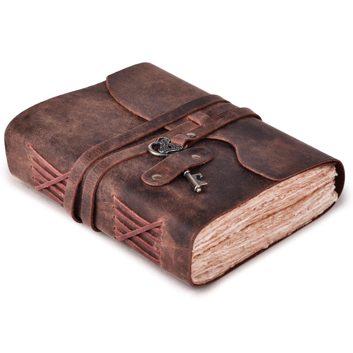 LEATHER VILLAGE Leather Journal Key Lock, Distressed Brown 6x4.