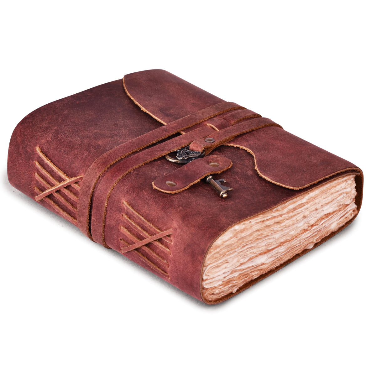 LEATHER VILLAGE Leather Journal Key Lock, Distressed Brown 6x4.
