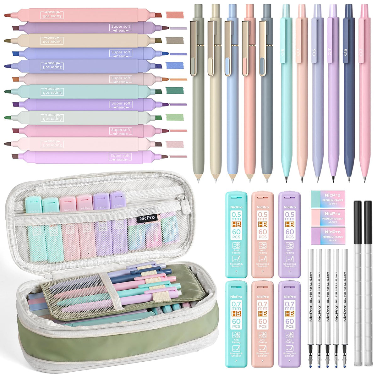 Nicpro School Supplies Stationary Set with Pencil Case, 50 PCS Black