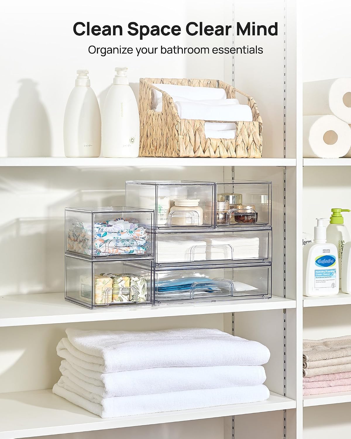Vtopmart Clear Stackable Storage Drawers Set of 5, Plastic Organizer Bins