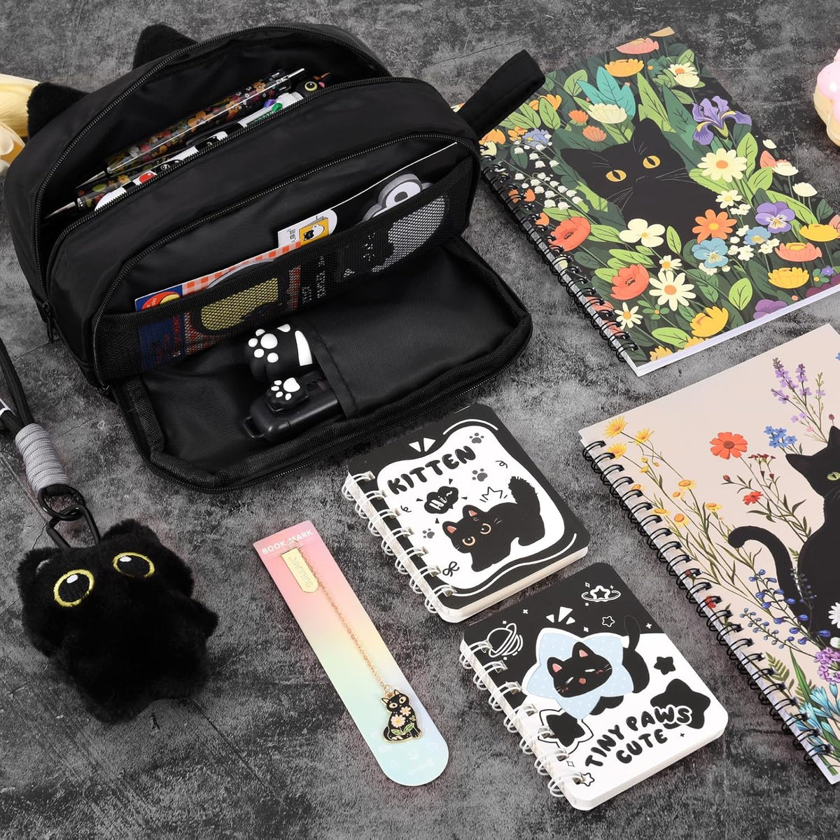 Ulema Cute Black Cat Gifts for Women,30Pcs Stationery Set Birthday Gifts for Boys Girls Back to School and Kawaii Classroom Office Supplies with Black Cat BallPoint Pen, Pencils, Sticky Notes etc.