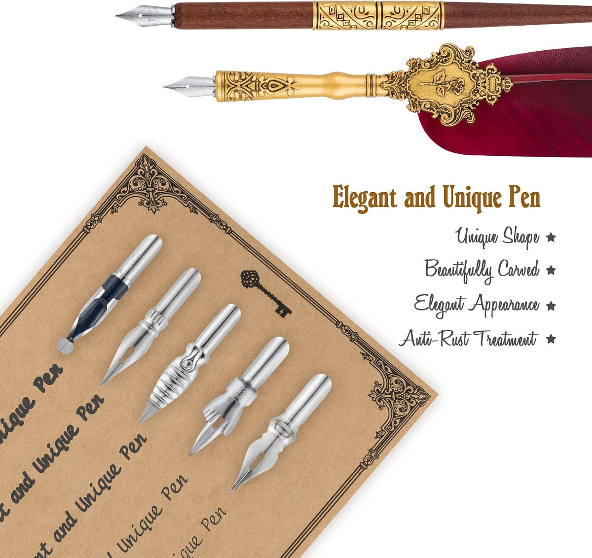 Hethrone Feather Pen and Ink Set Calligraphy Fountain Dip Pens