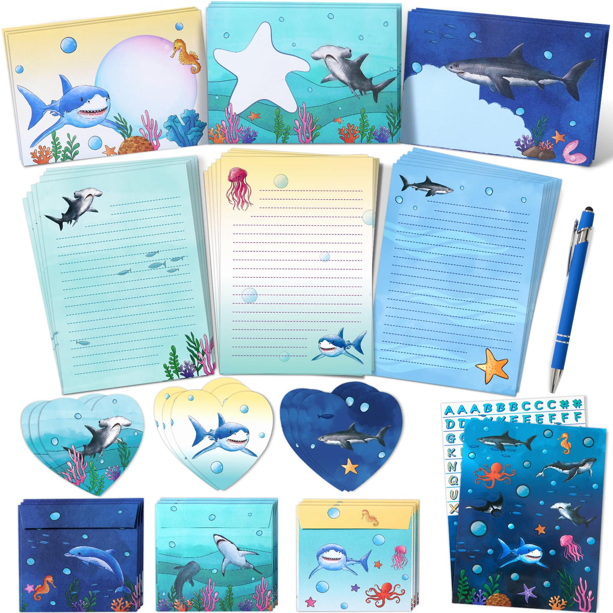 WERNNSAI 72 PCS Space Kids Stationery Paper and Envelopes Set for Boys