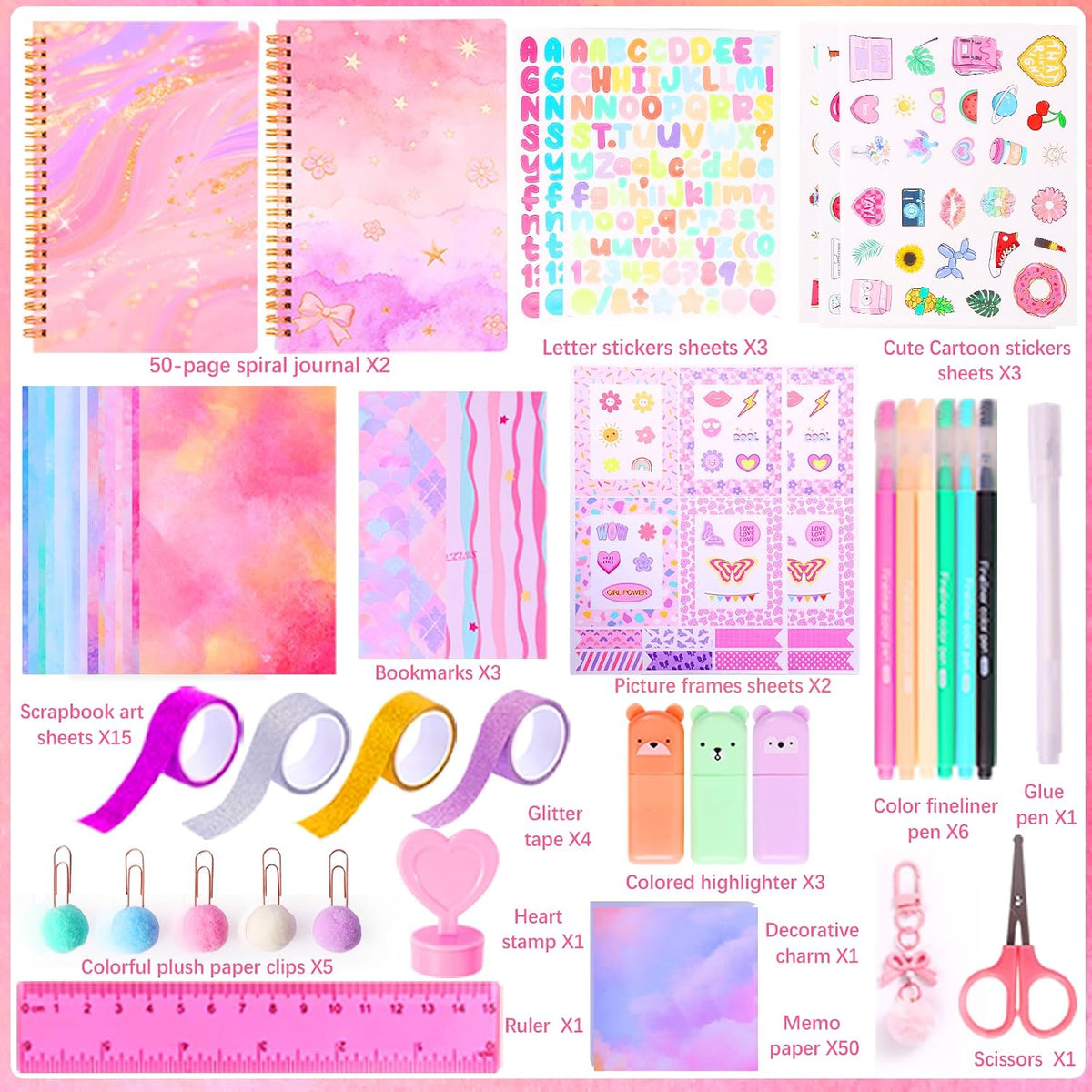 250PCS Diy journal kit 8 7 9 10 11 12 year old girl gift scrapbook supplies