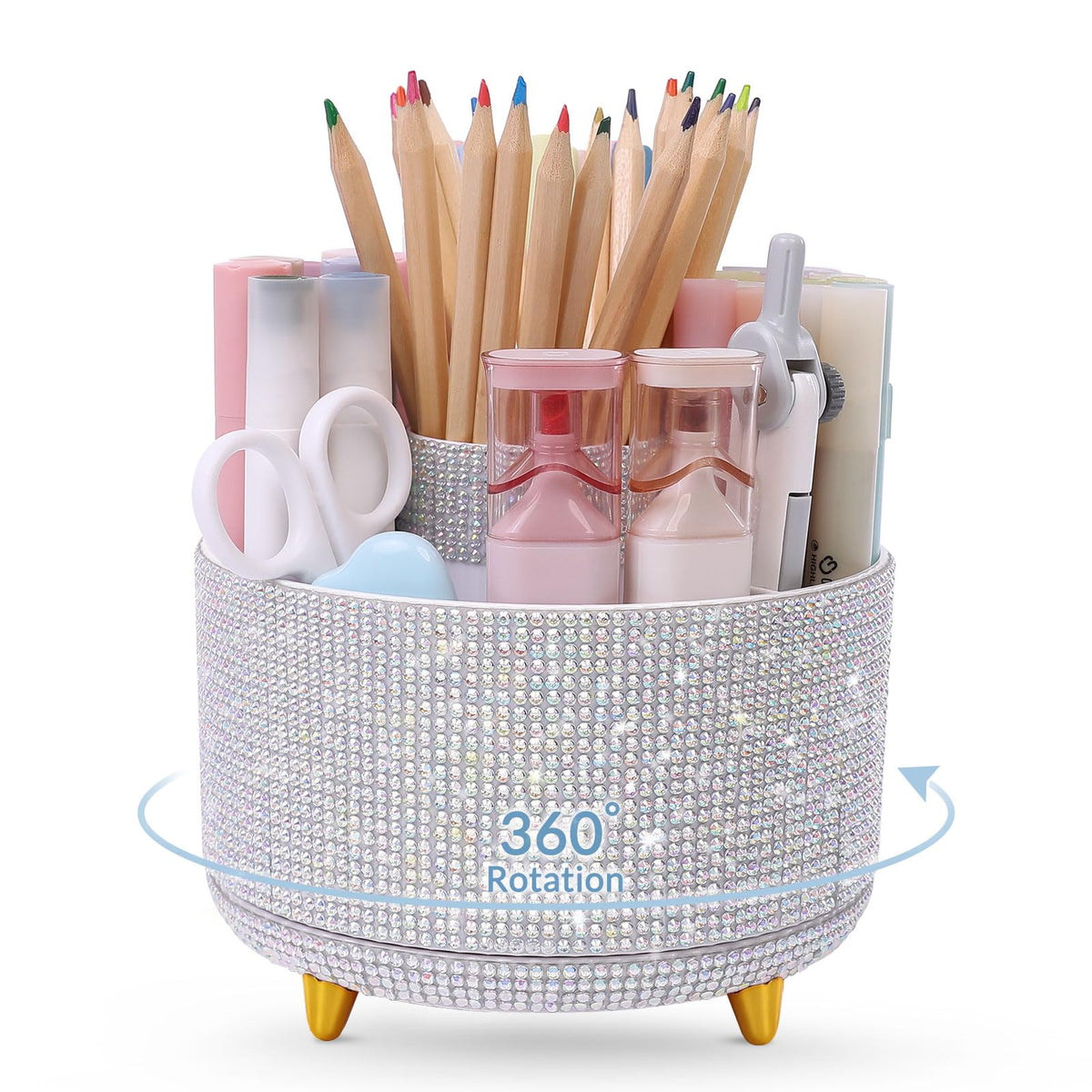 SKYDUE 360 Degree Rotating Desk Organizer, Dual-Purpose Pencil Pen Holder for Desk, Rotating Desk Pen Organizer with 5 Slots, Art Supplies, Pencil Cup for Office, School, Home