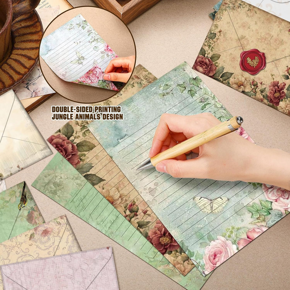 TaoBary 160 Pcs Vintage Floral Stationery Paper and Envelopes Set