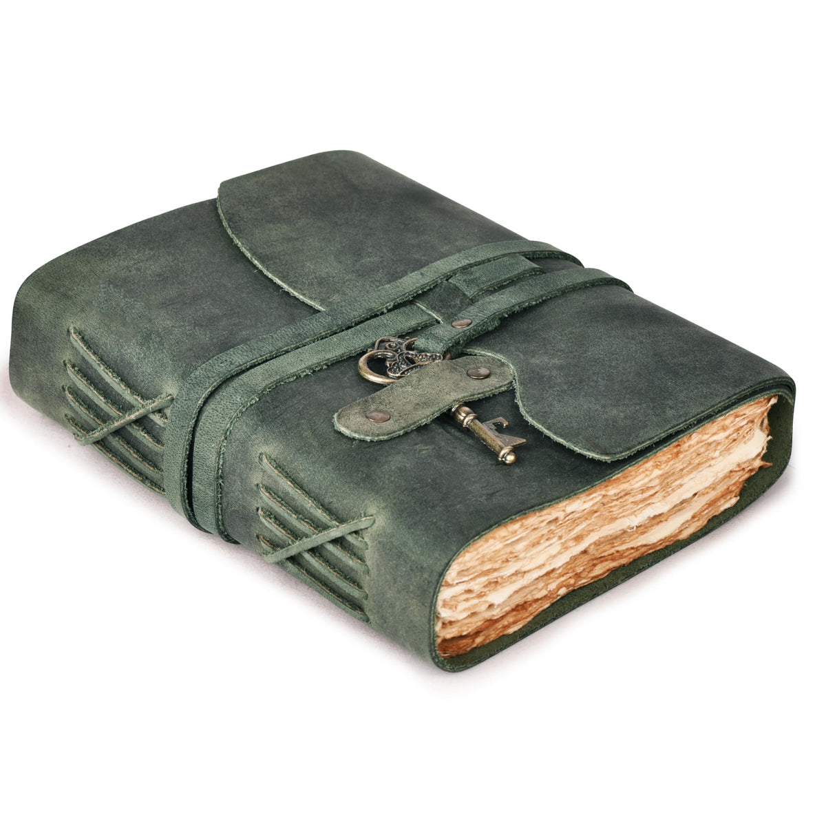 LEATHER VILLAGE Leather Journal Key Lock, Distressed Brown 6x4.