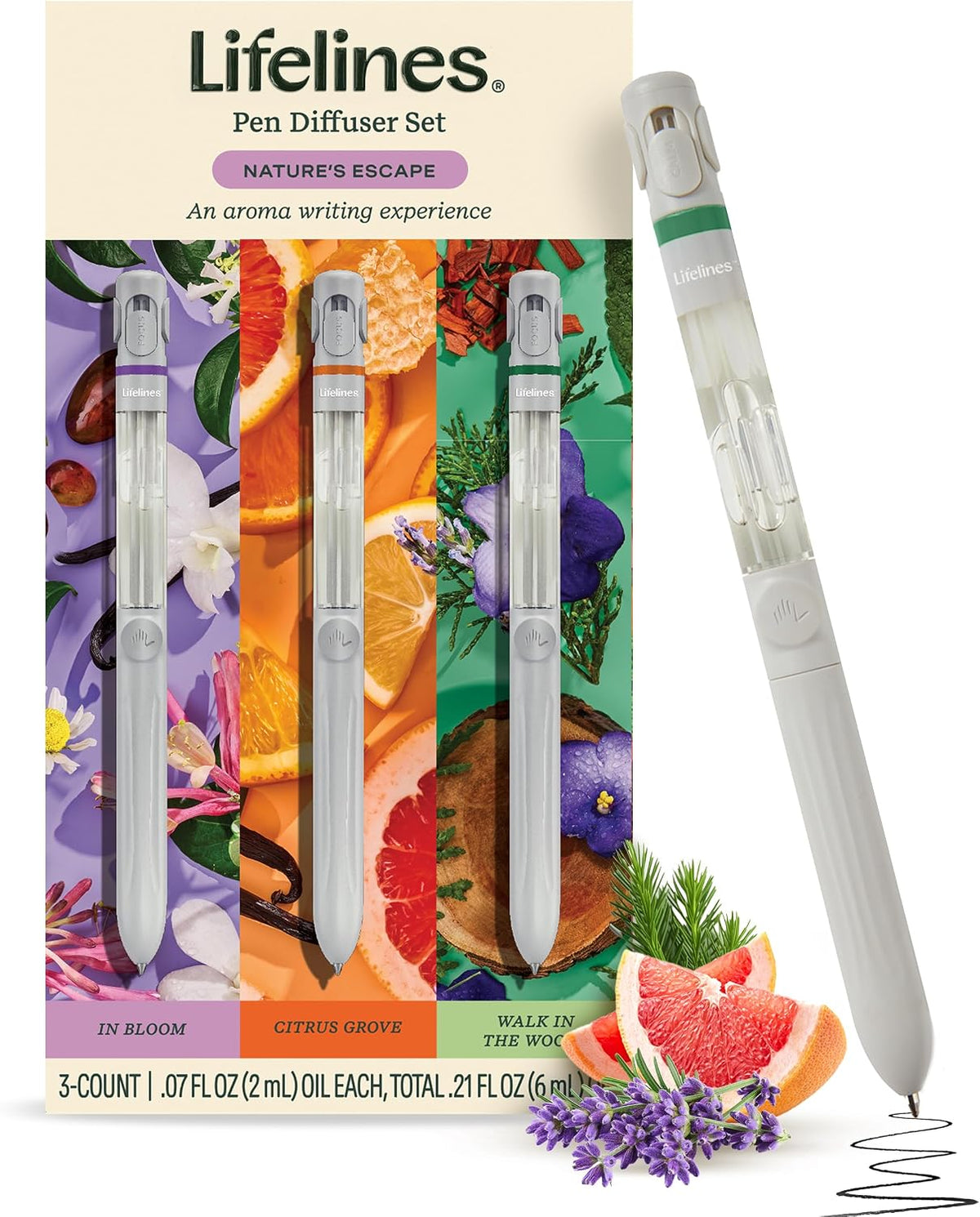 Lifelines Pen Diffuser Set, 3-Pack Natures Escape - 1mm Black Ballpoint Pen