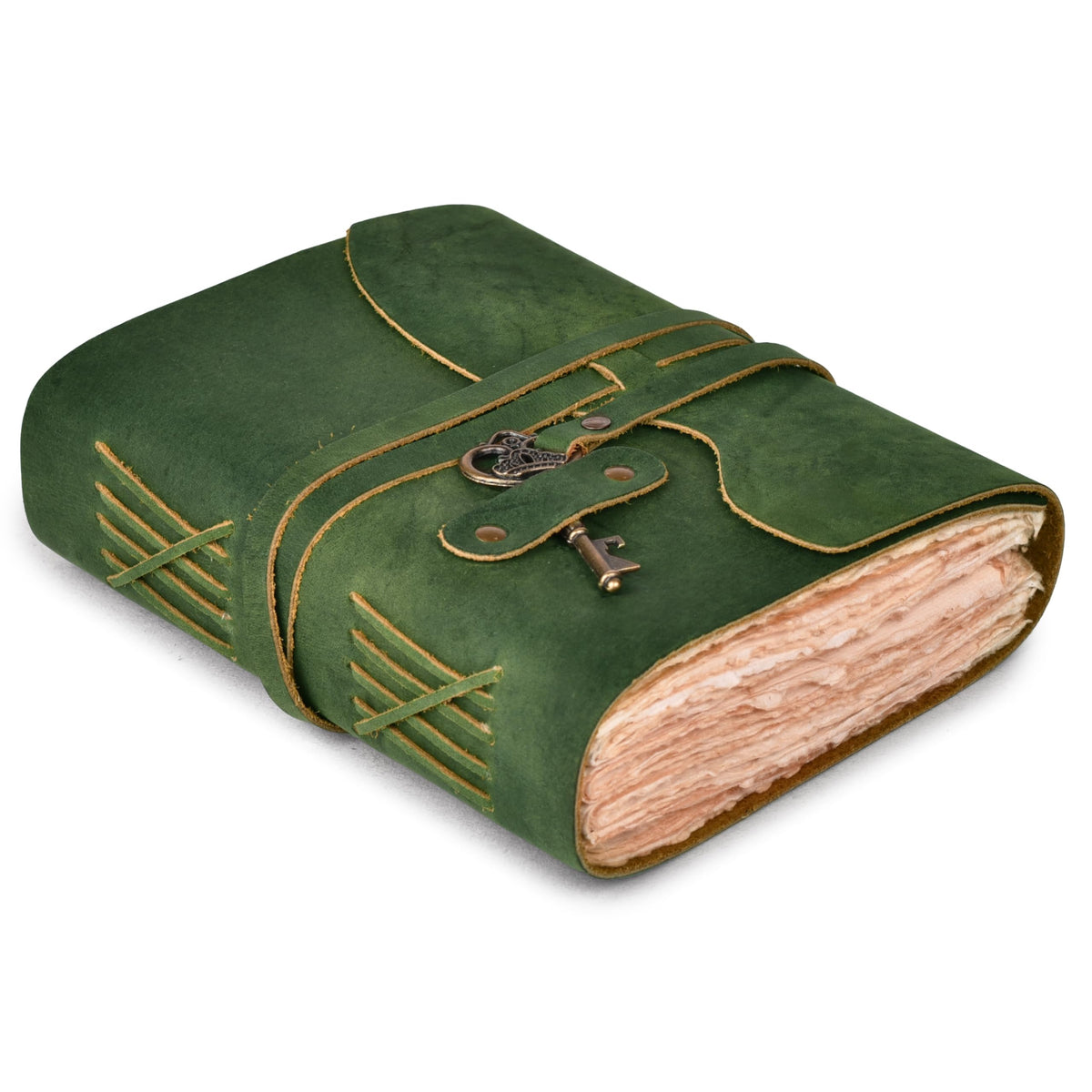 LEATHER VILLAGE Leather Journal Key Lock, Distressed Brown 6x4.