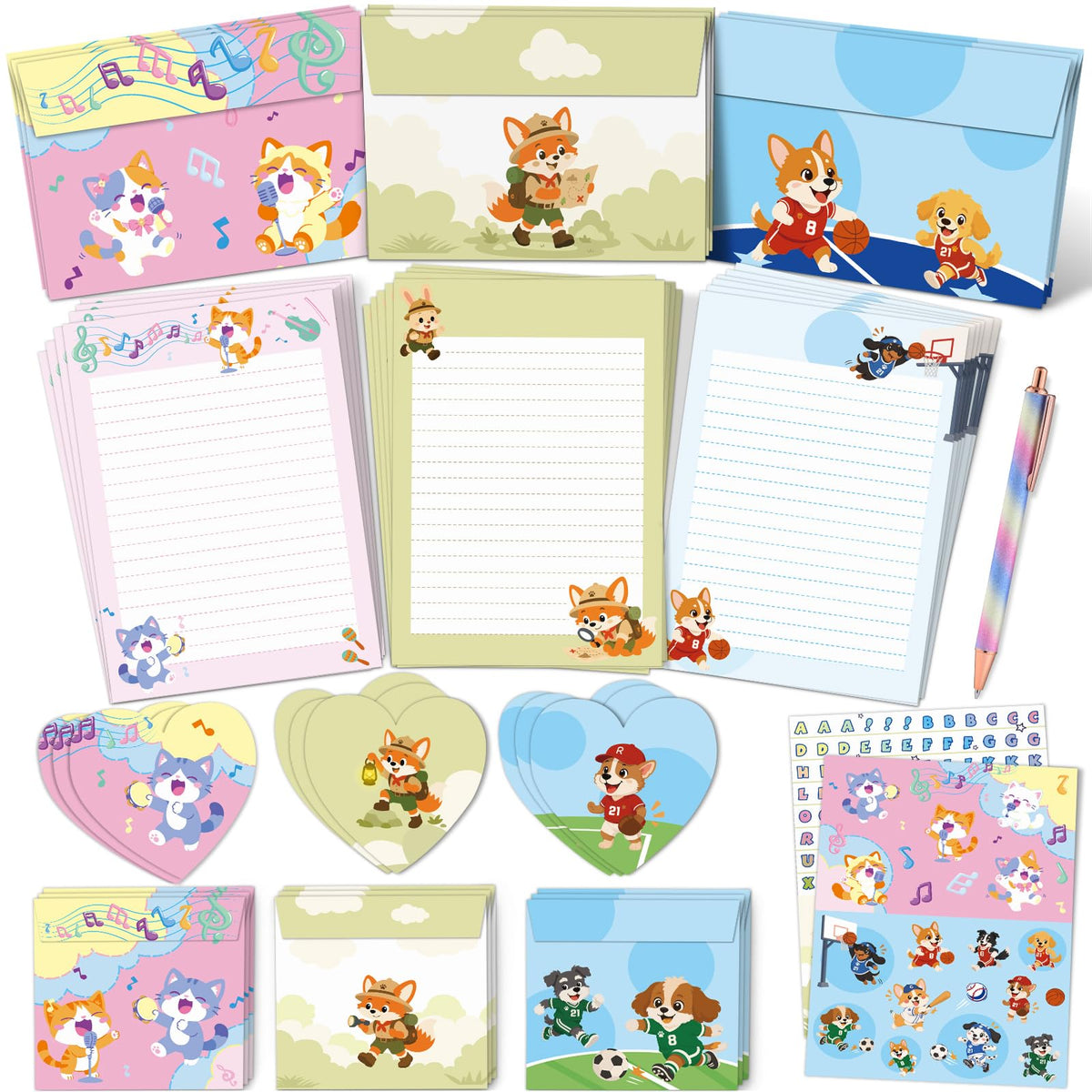 WERNNSAI 72 PCS Space Kids Stationery Paper and Envelopes Set for Boys