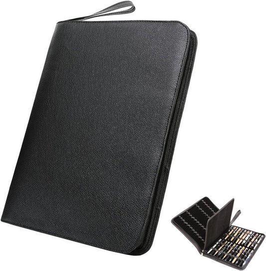 48 PU Leather Fountain Pen Case Large Capacity Black Roller Ball Pen Holder Bag Pouch
