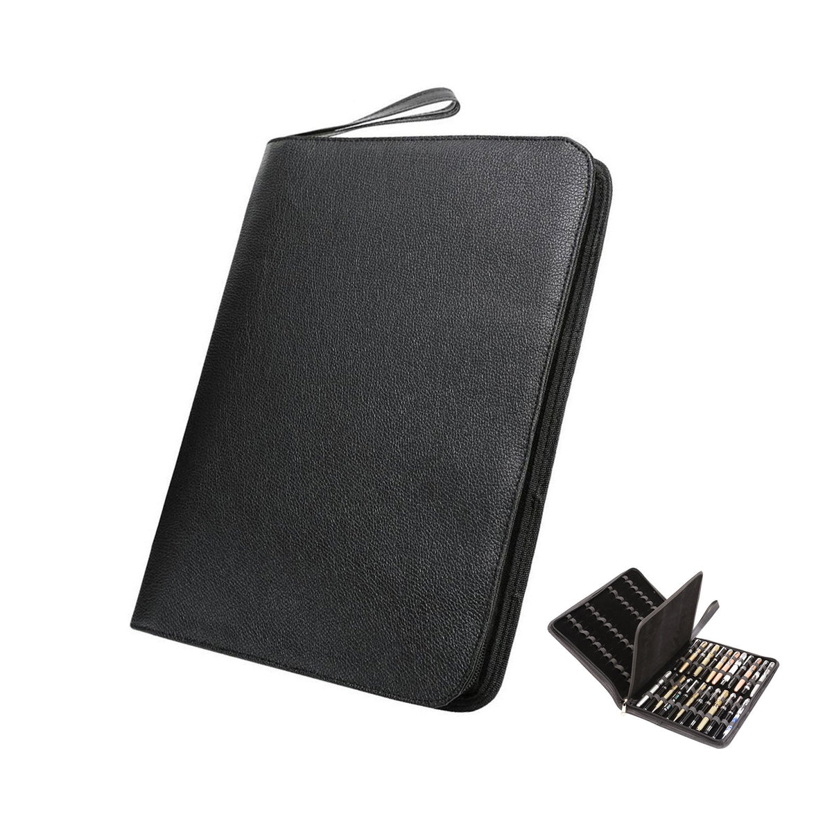 48 PU Leather Fountain Pen Case Large Capacity Black Roller Ball Pen Holder Bag Pouch