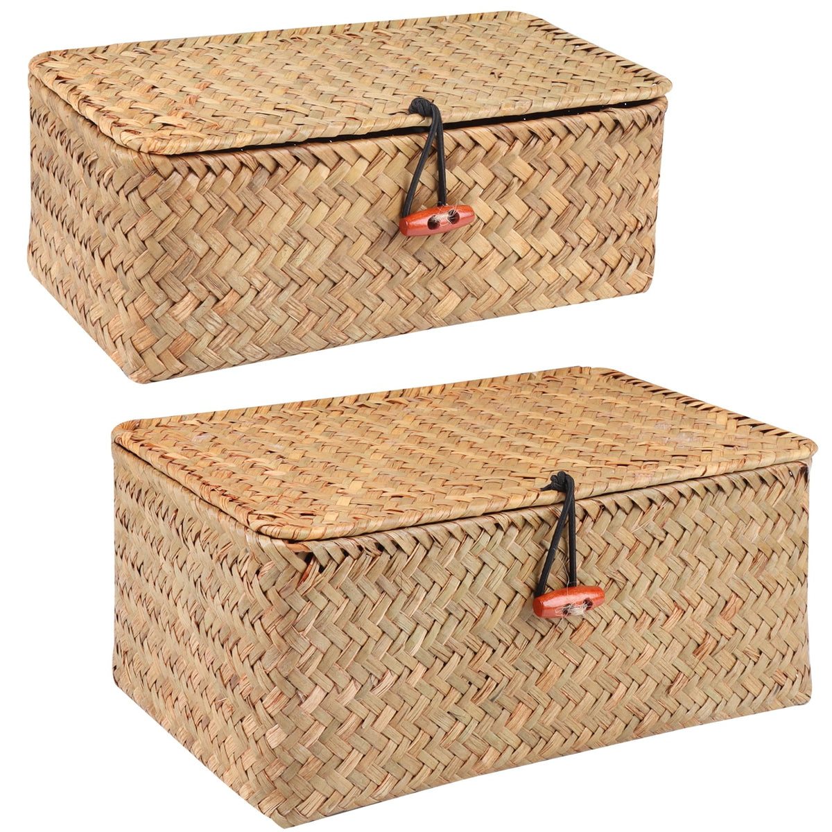 Moosky Wicker Shelf Baskets with Lid,Handwoven Seagrass Basket for Storage Basket Bins Rectangular Home Organizer Gift Boxes (Natural Small)