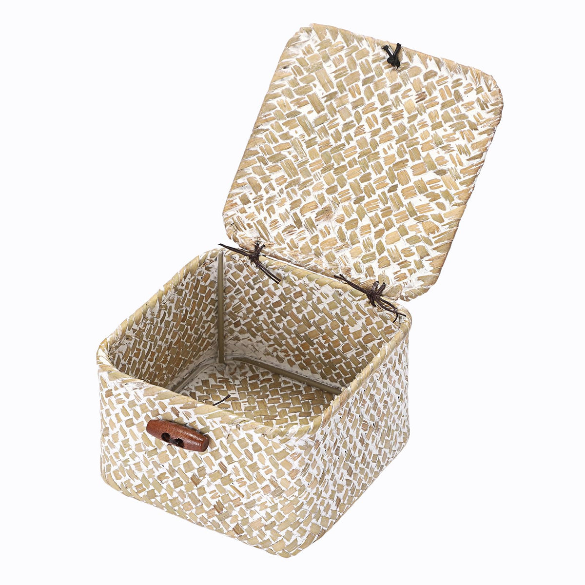 Hipiwe Handwoven Wicker Basket with Lid Small Desktop Seagrass Organizer